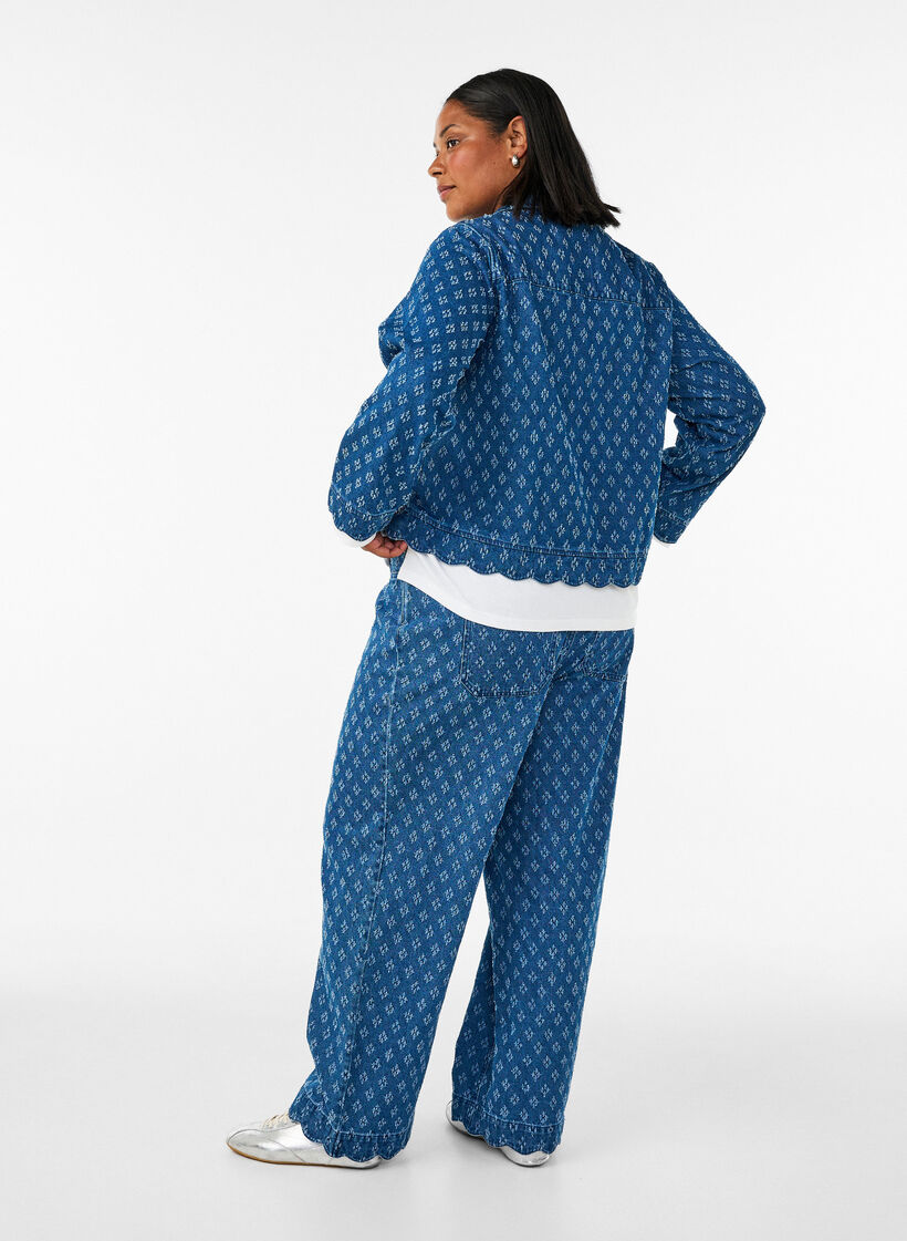 Myra jeans met wide fit en distressed patroon, Blauw, Model image number 1