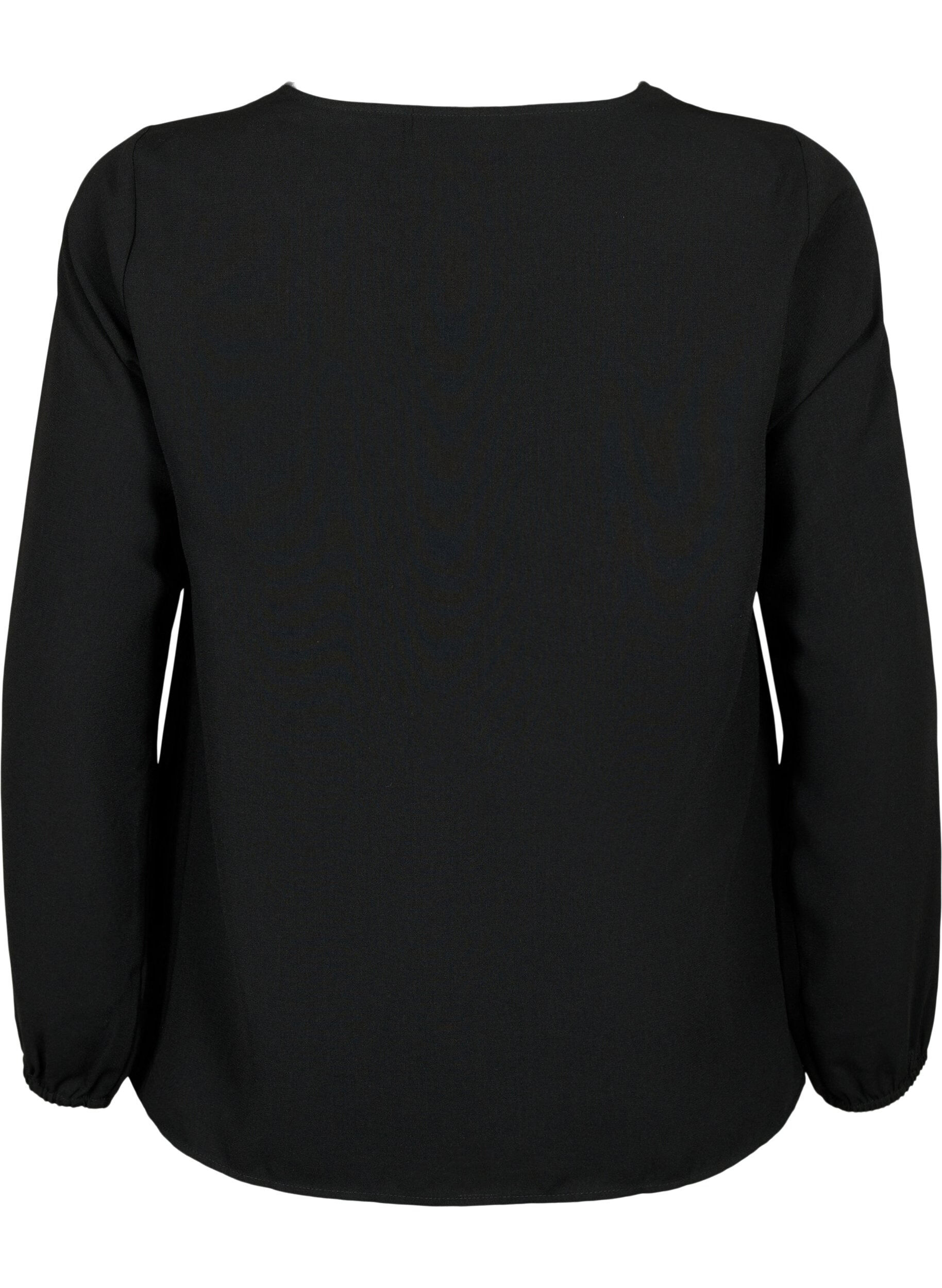 Zizzi Blouse met V-hals en kanten randje, Black, Packshot image number 1