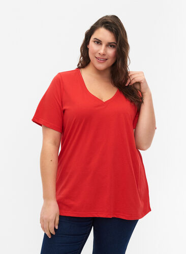 FLASH - T-shirt met v-hals, High Risk Red, Model image number 0