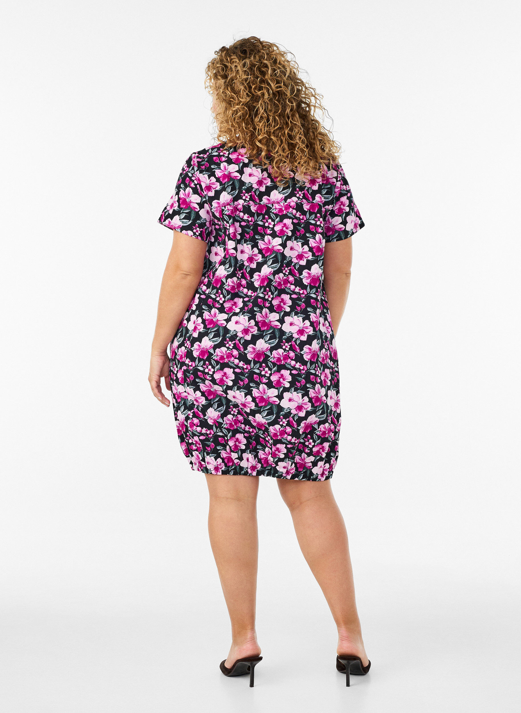 ZizziKatoenen jurk met korte mouwen en print, Zwart, Model image number 2