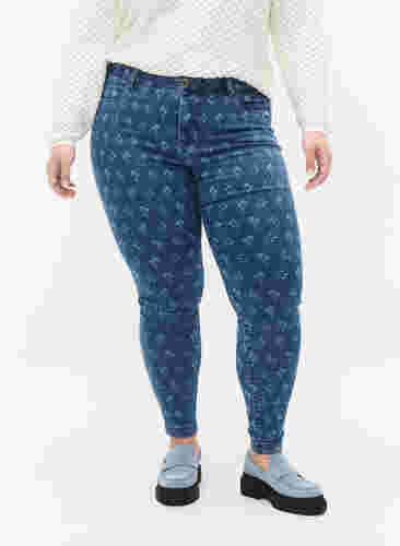 Super slim Amy jeans met bloemenprint, Blue denim, Model image number 2