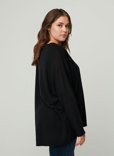 Effen blouse met lange mouwen, Black, Model image number 1