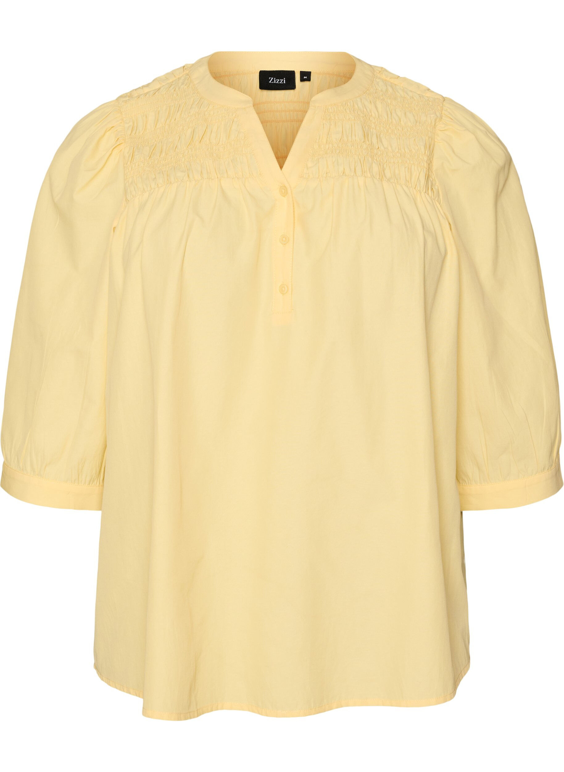 ZizziBlouse met smock en 3/4 mouwen, Geel, Packshot image number 0