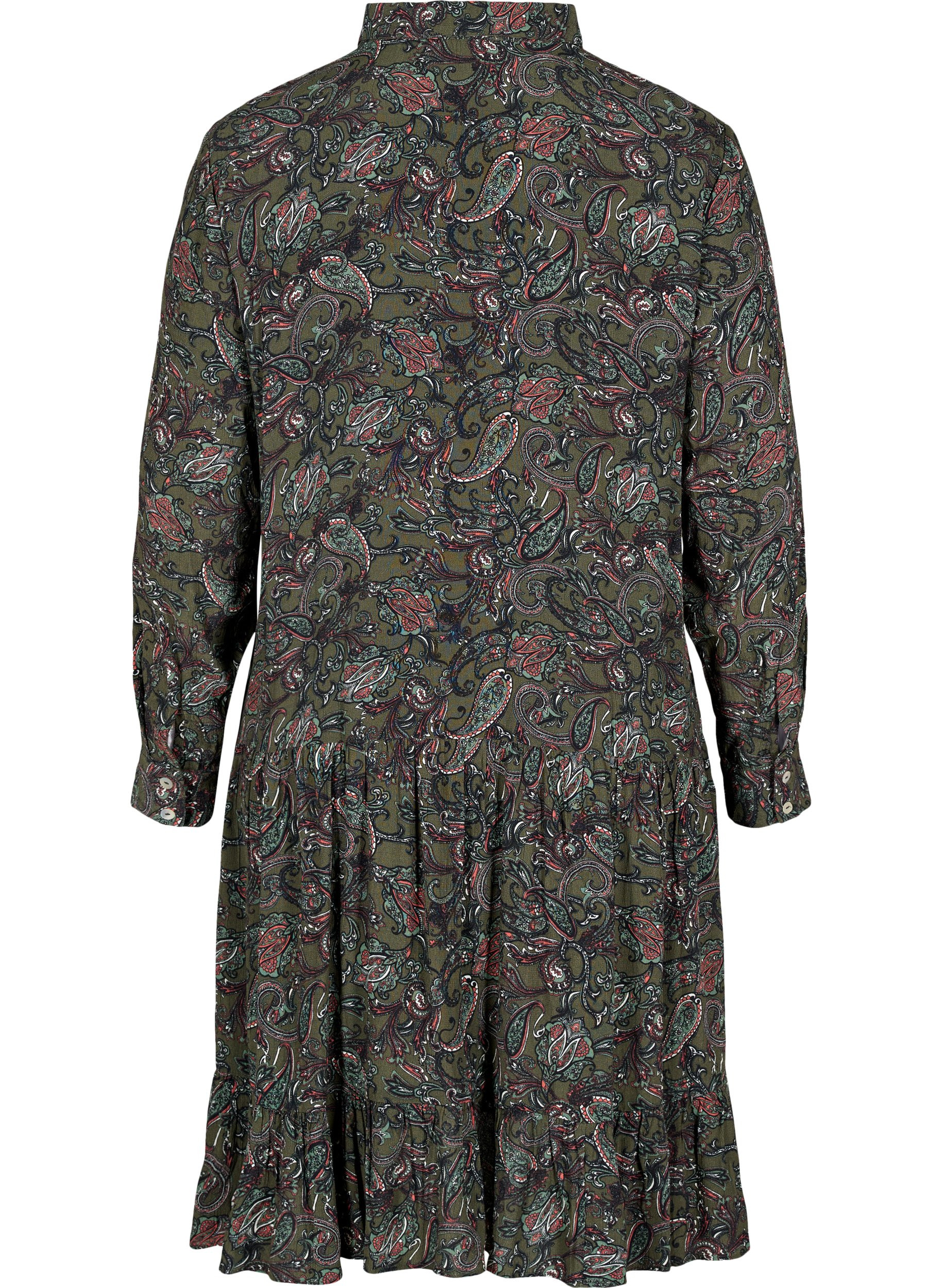 Viscose blouse jurk met paisley print, Green Paisley AOP, Packshot image number 1