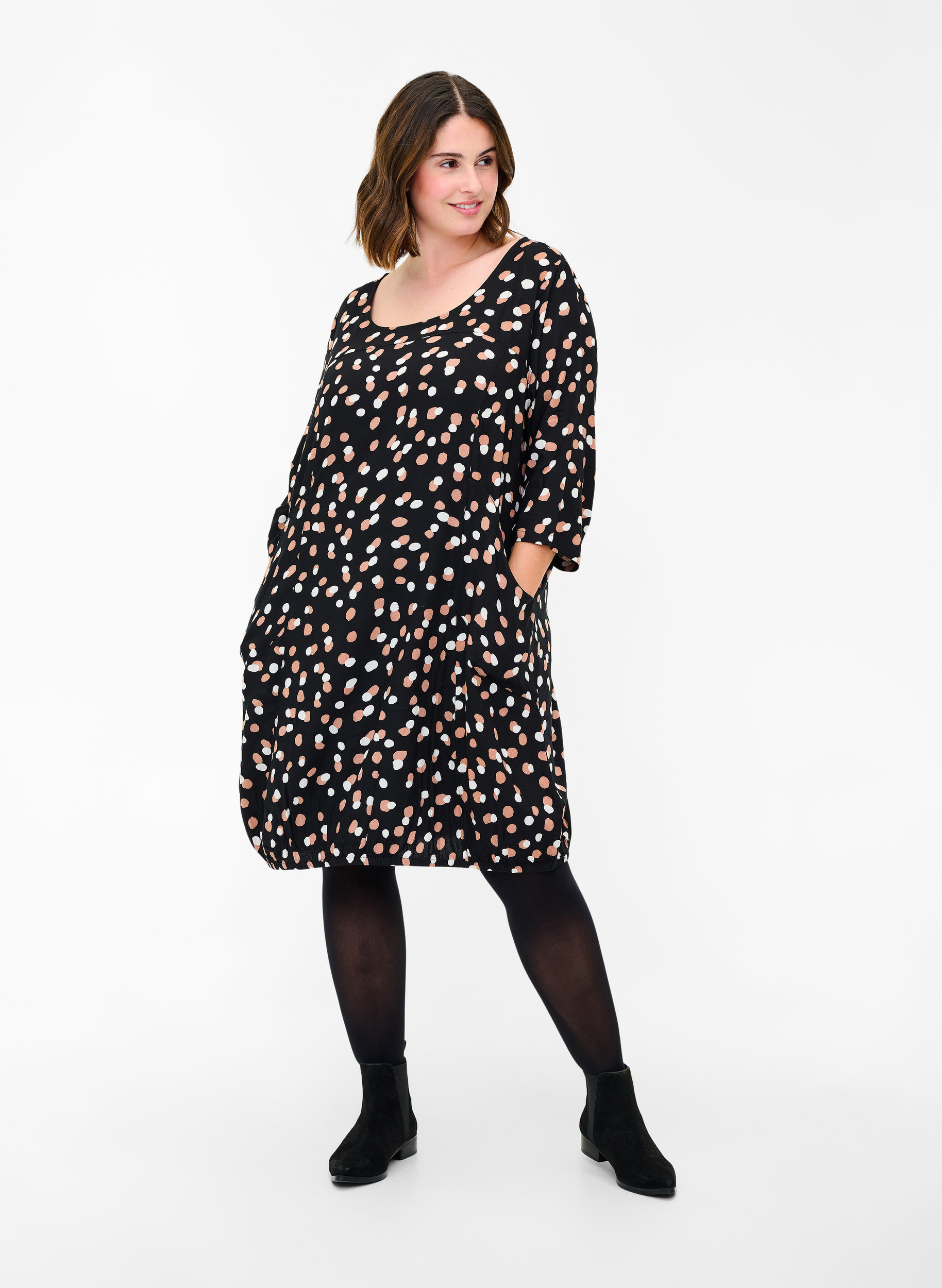 Viscose jurk met 3/4 mouwen, Black Dot, Model image number 2