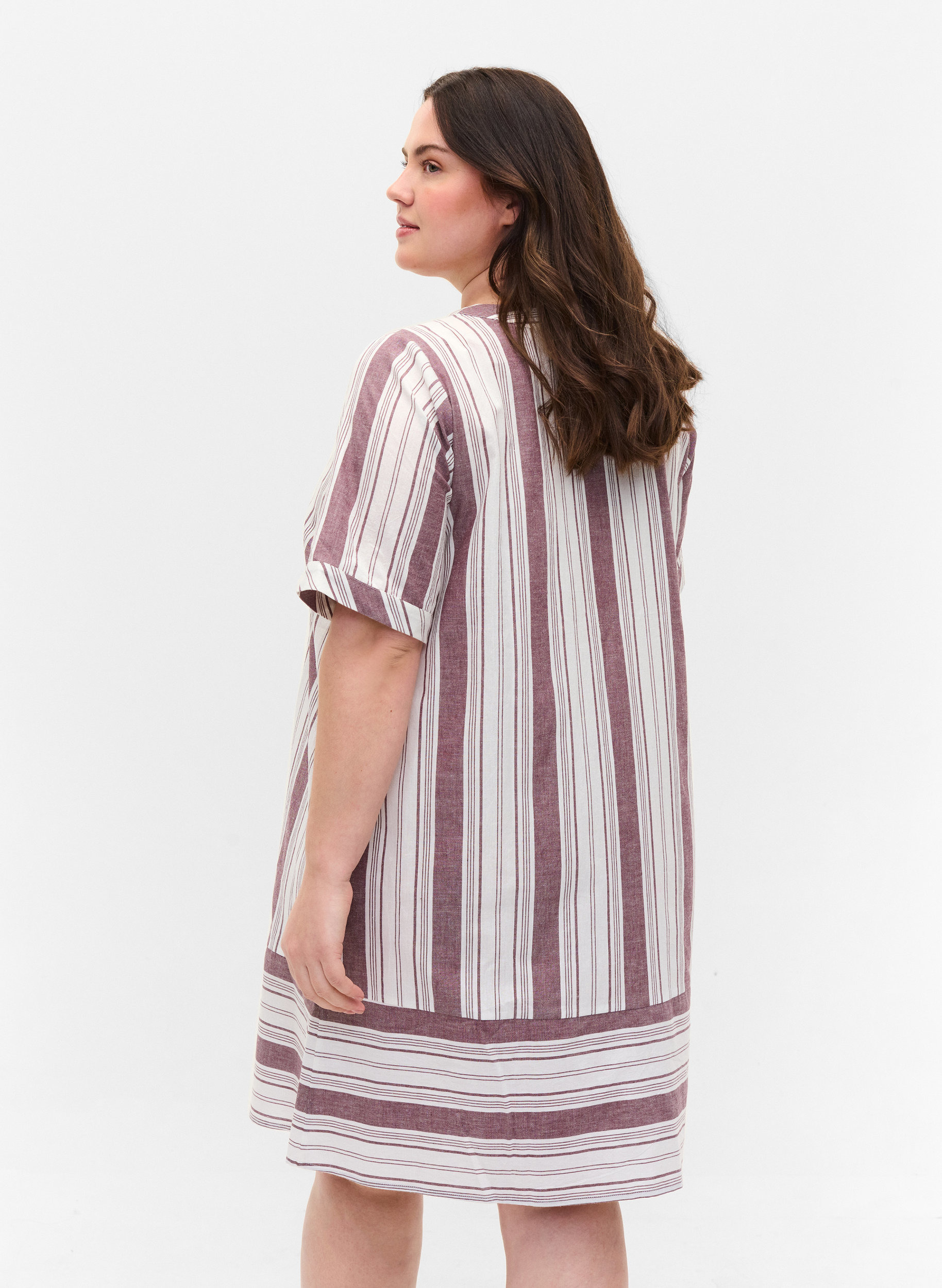 Gestreepte katoenen jurk met korte mouwen, Vineyard Wine Stripe, Model image number 1