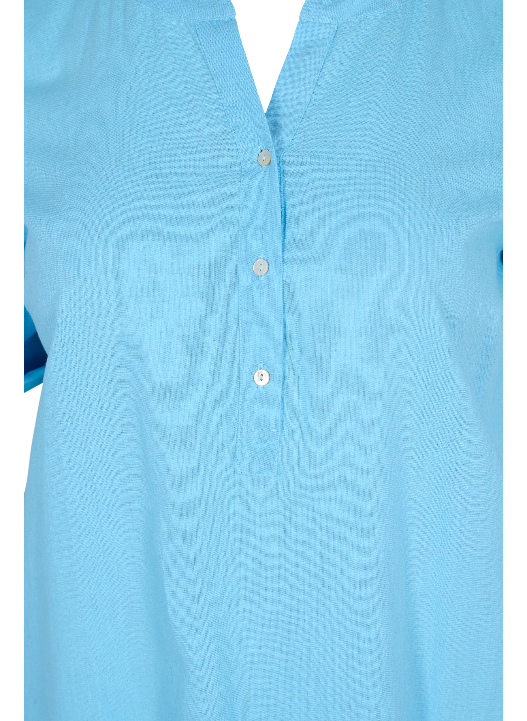 Lange blouse jurk met korte mouwen, Alaskan Blue, Packshot image number 2