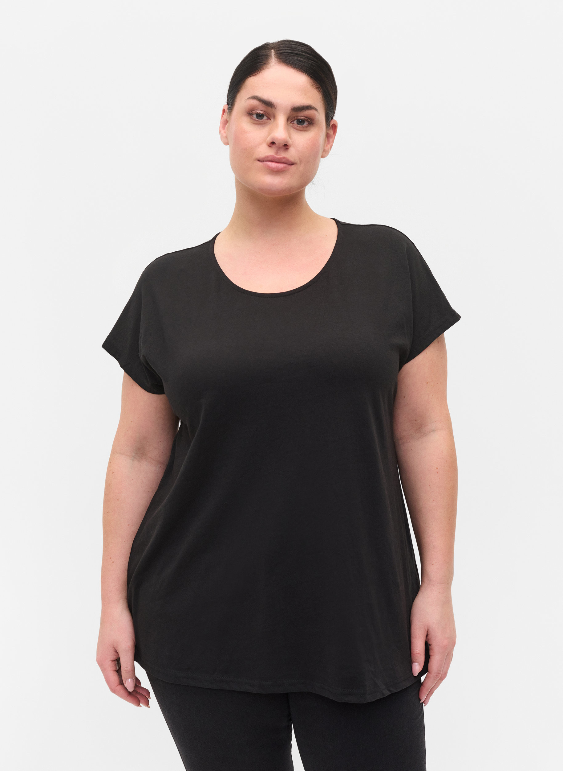 T-shirt met mix van katoen, Black, Model image number 0