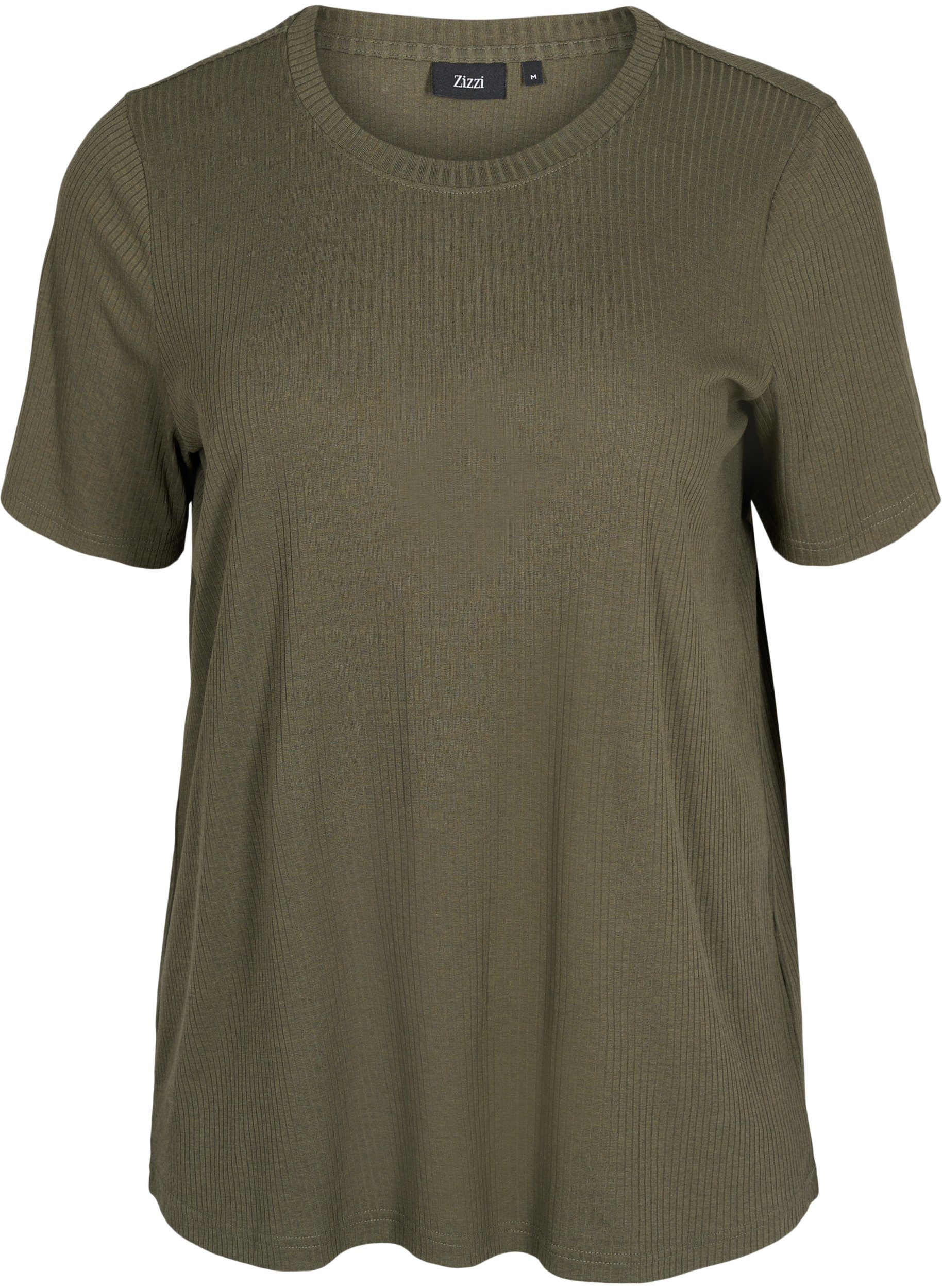 T-shirt met korte mouwen in ribstof, Dusty Olive, Packshot