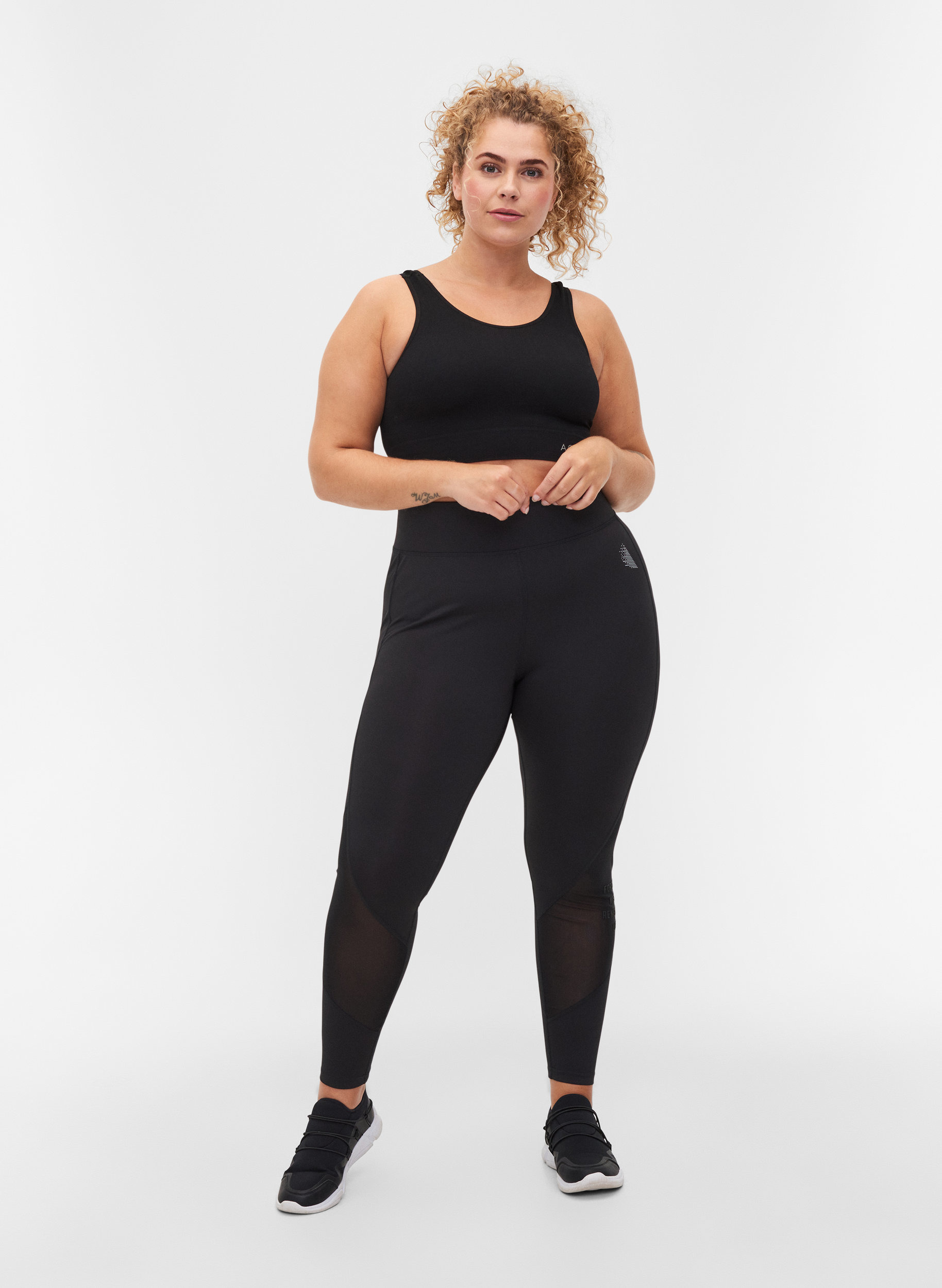 Cropped sportlegging met mesh - Zwart 