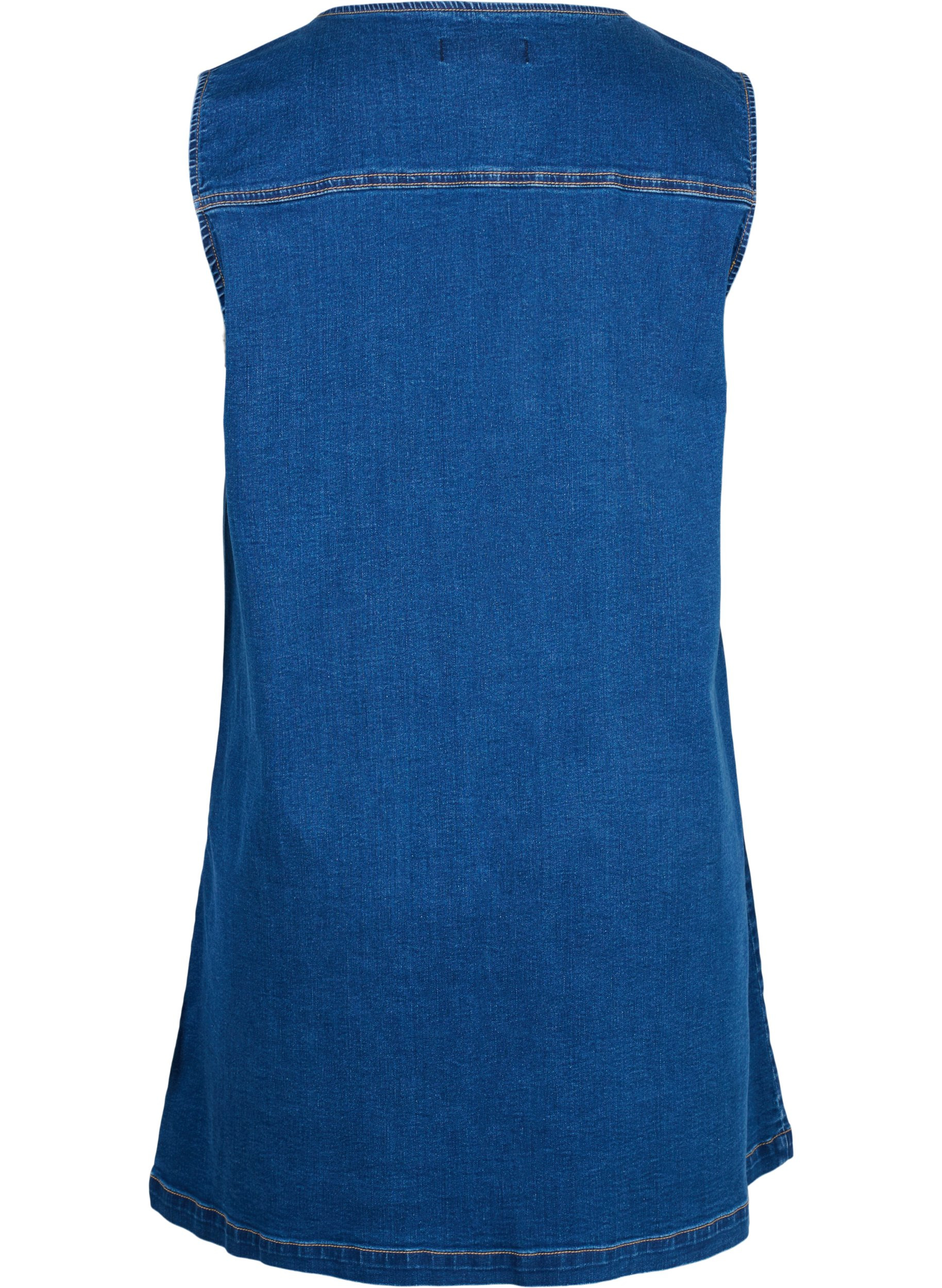 Denim spencer jurk met knopen, Dark blue denim, Packshot image number 1