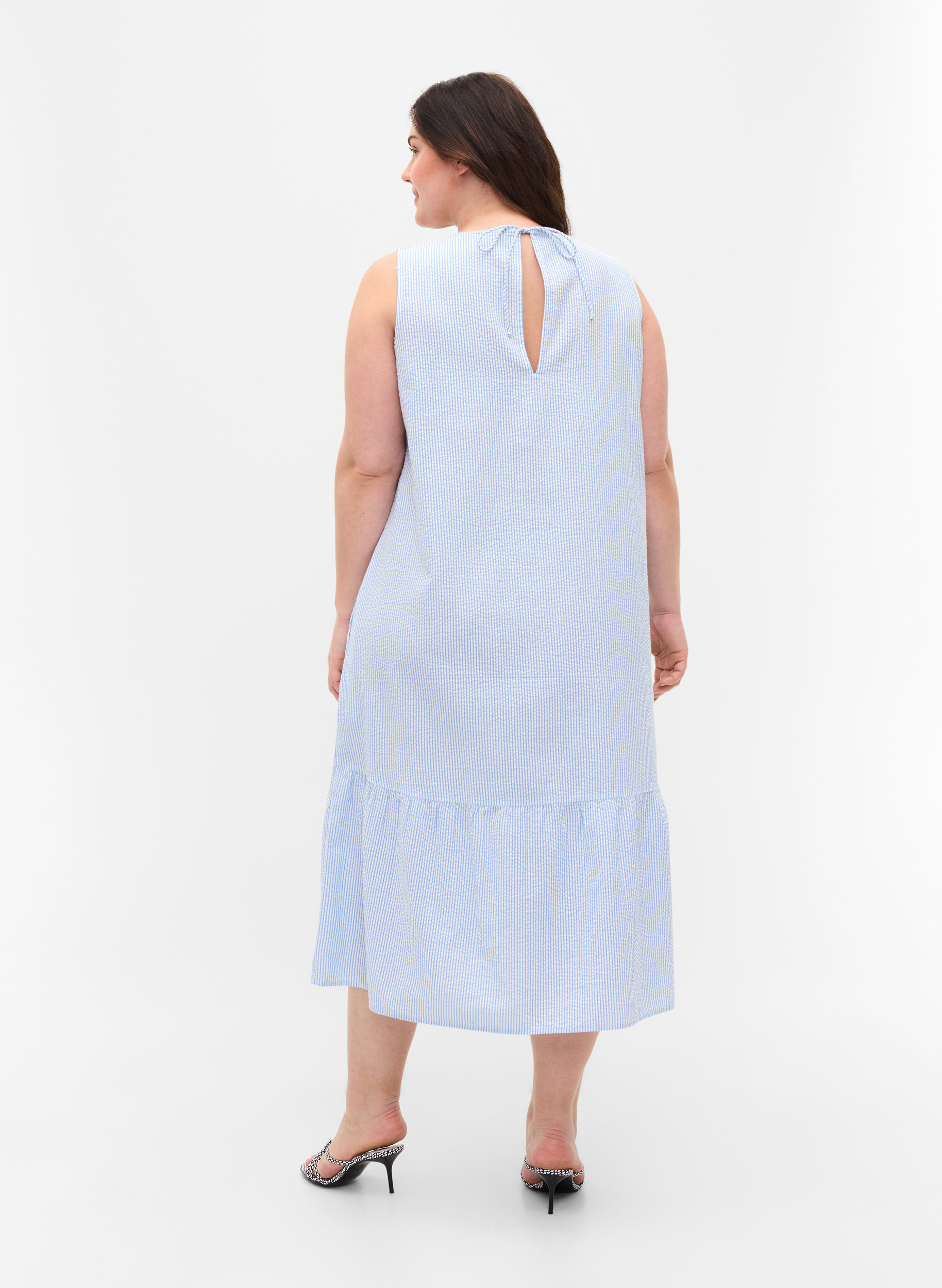 Mouwloze katoenen jurk met strepen, Skyway Stripe, Model image number 1