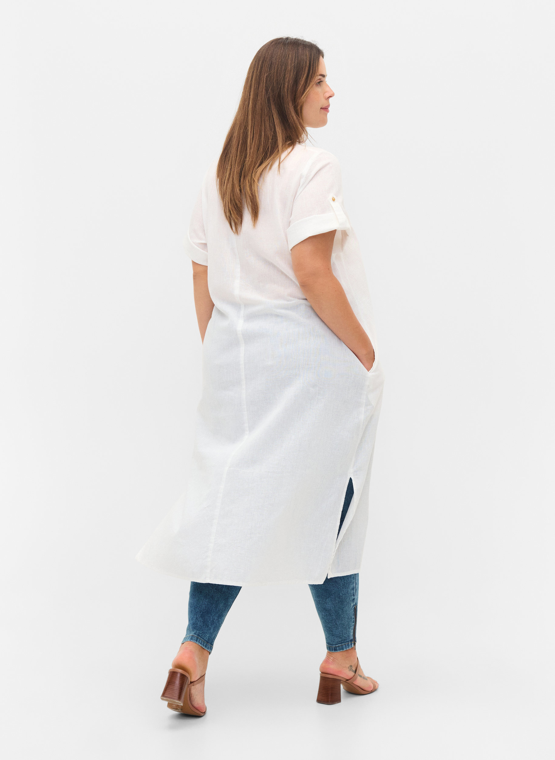 Lange blouse jurk met korte mouwen, White, Model image number 1