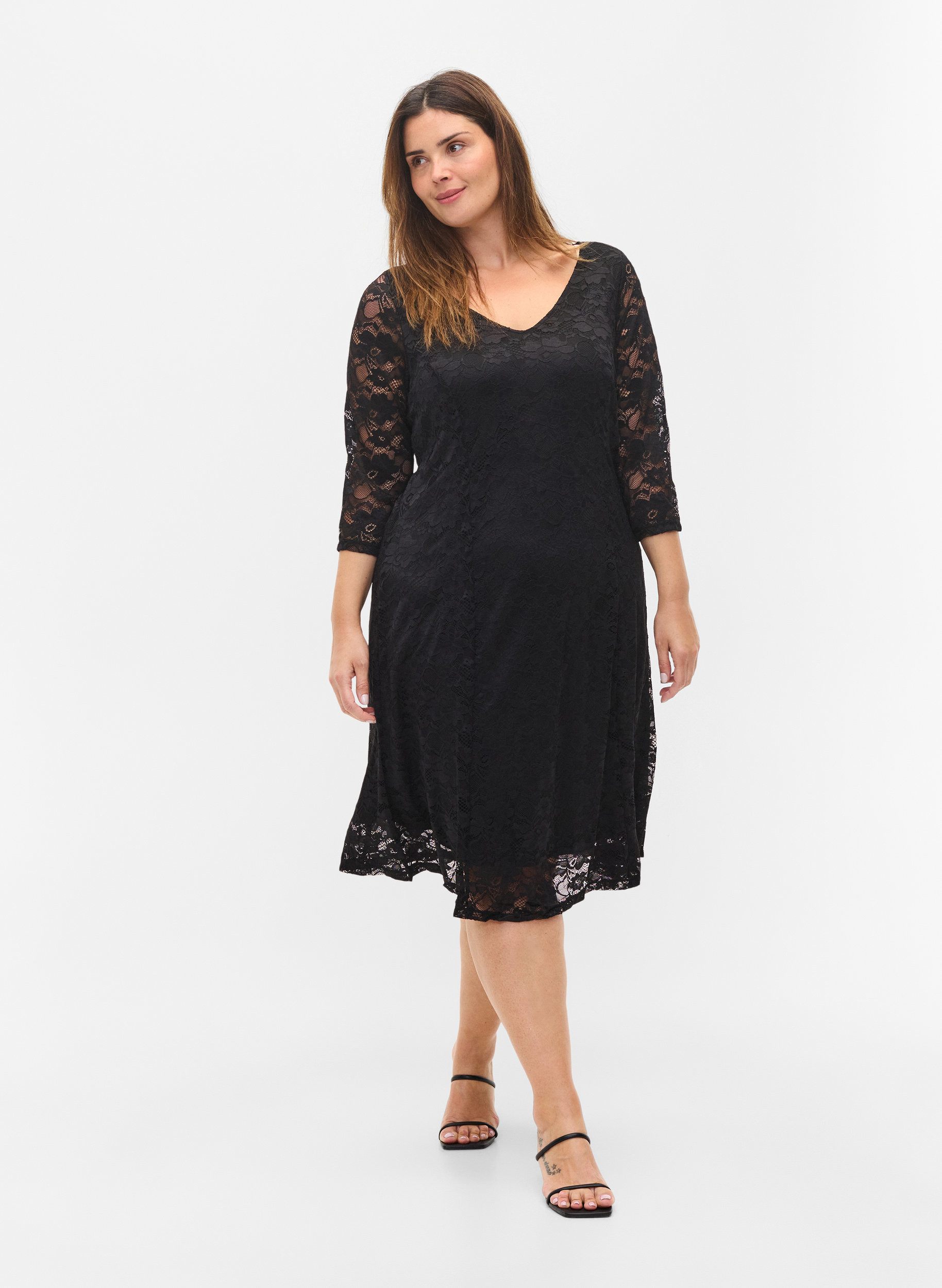 Kanten jurk met 3/4 mouwen, Black, Model image number 3