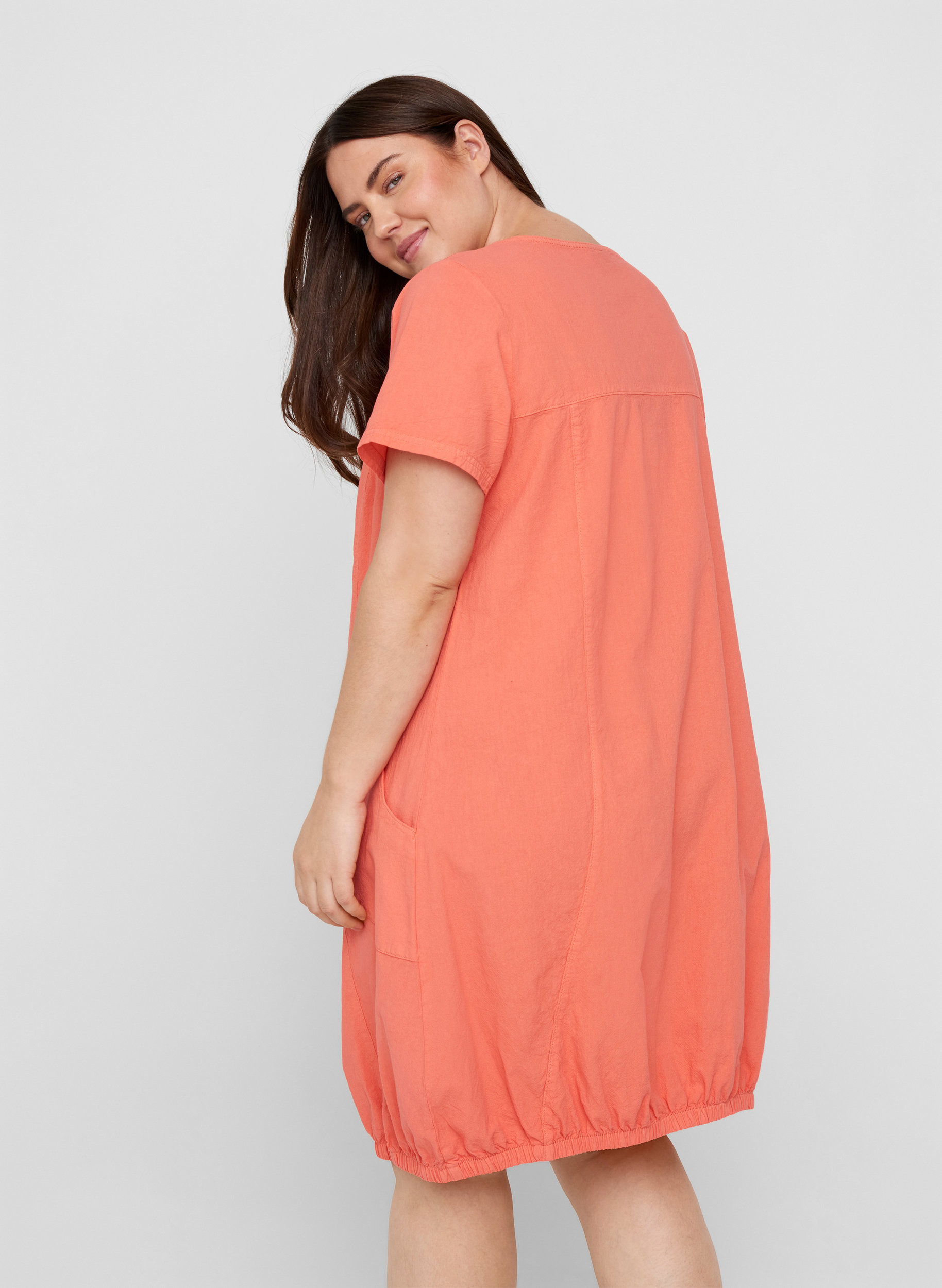 Katoenen jurk met korte mouwen, Hot Coral, Model image number 1