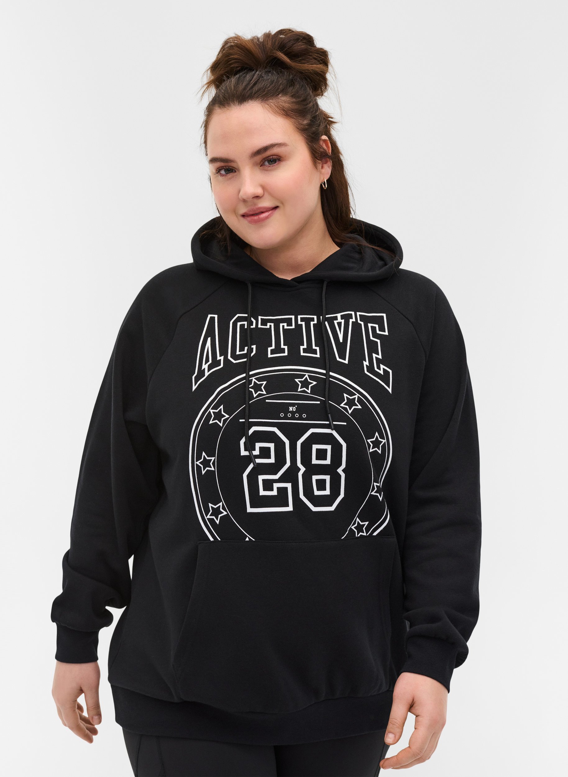 Sweatermet capuchon en printdetails, Black, Model image number 0