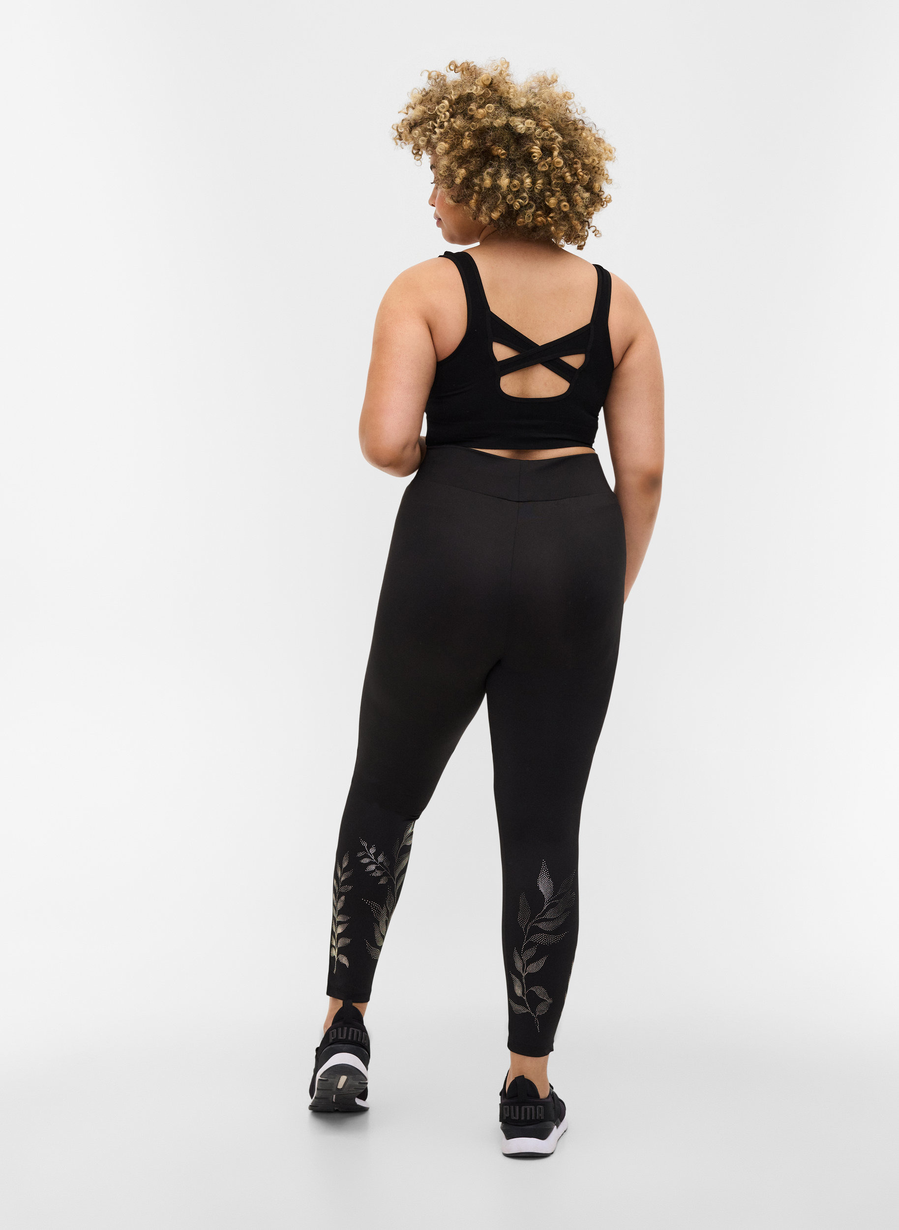 Cropped sportlegging met print - Zwart 