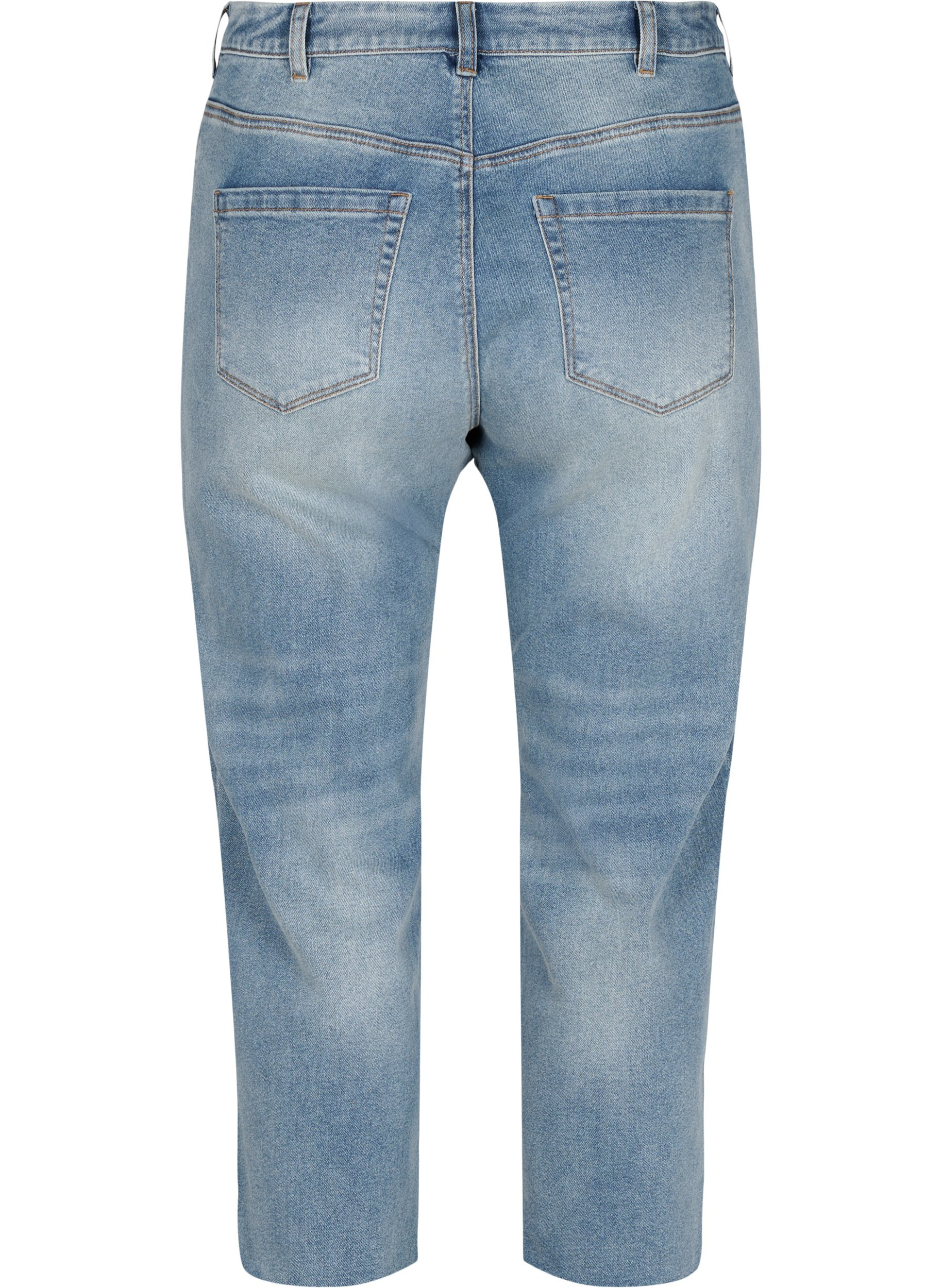 7/8 jeans met ruwe randjes en hoge taille, Light blue denim, Packshot image number 1