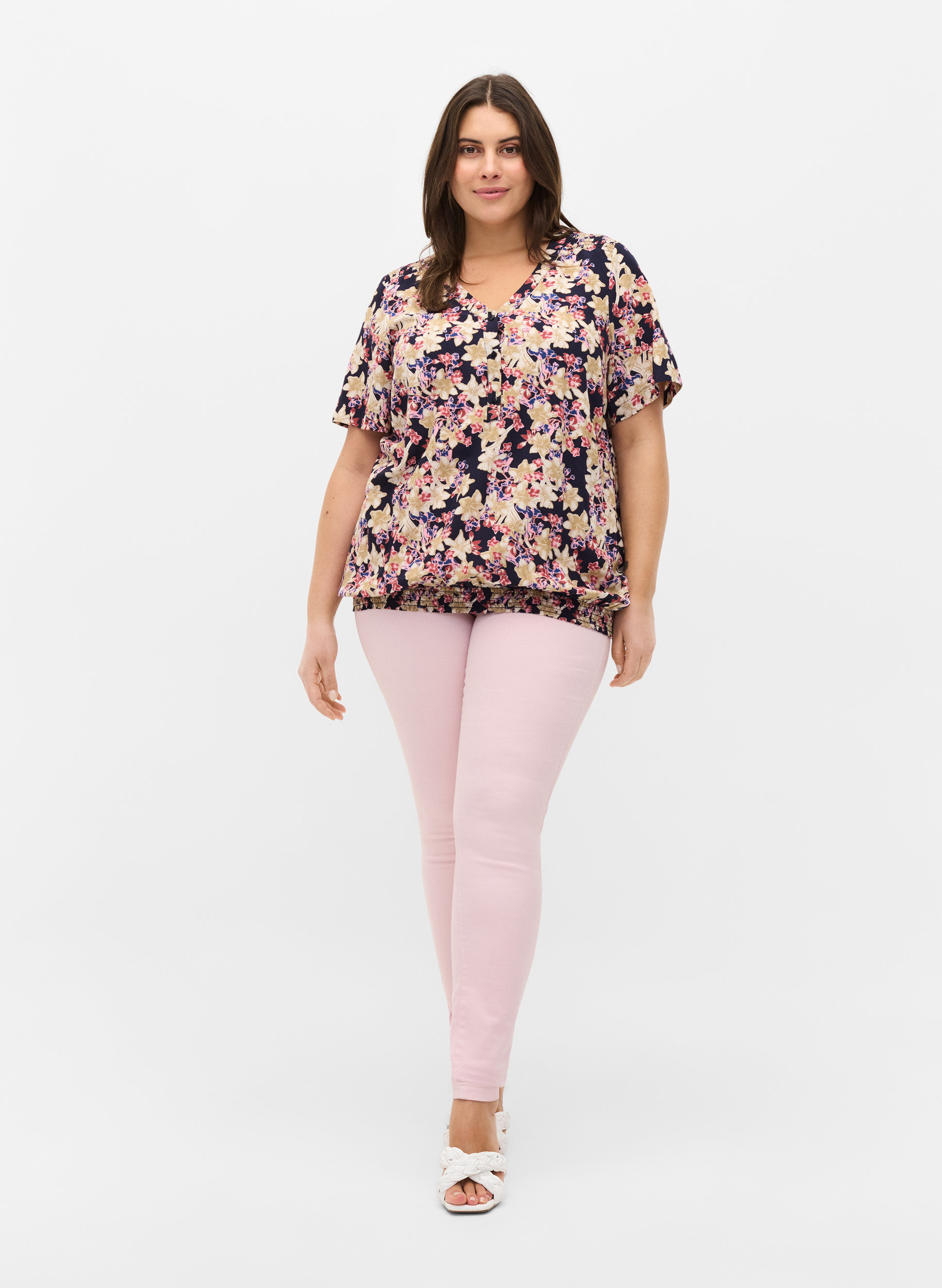 Super slim fit Amy jeans met hoge taille, Chalk Pink, Model