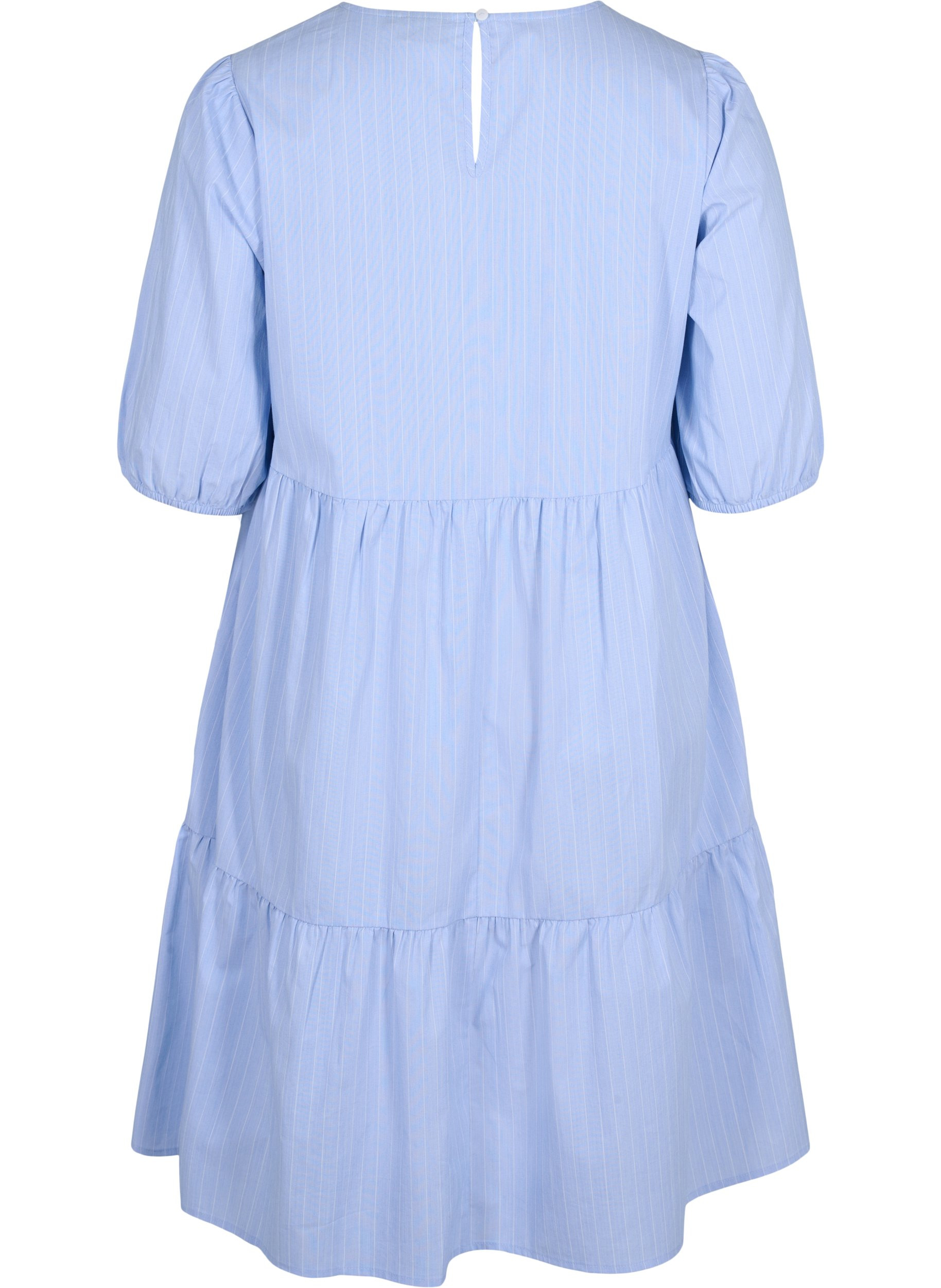 Gestreepte jurk met korte pofmouwen, Blue As Sample, Packshot image number 1