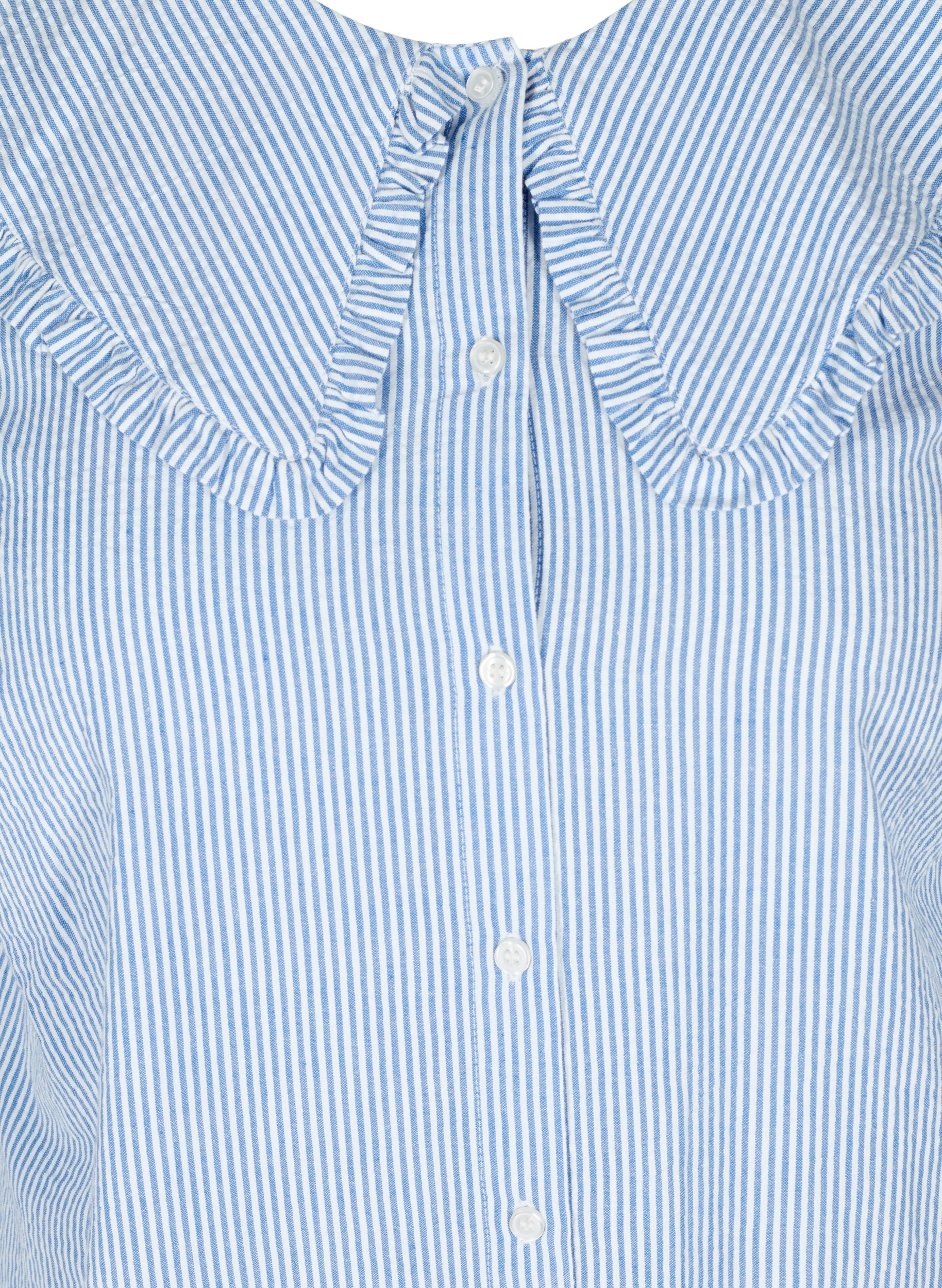 Gestreepte blouse met halflange mouwen, Blue Stripe, Packshot image number 2