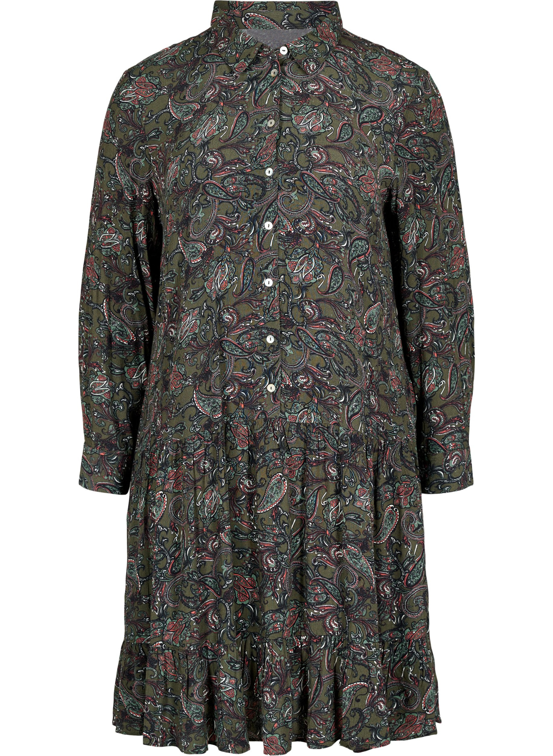 Viscose blouse jurk met paisley print, Green Paisley AOP