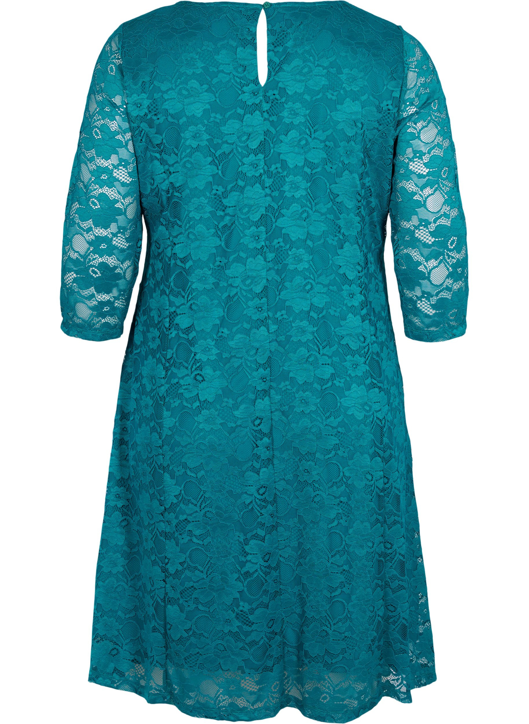Kanten jurk met 3/4 mouwen, Quetzal Green, Packshot image number 1