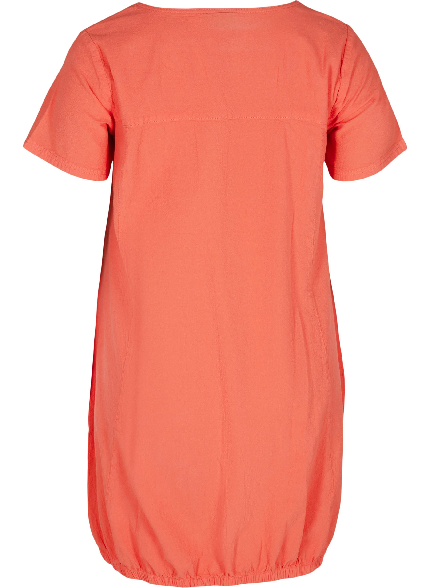Katoenen jurk met korte mouwen, Hot Coral, Packshot image number 1