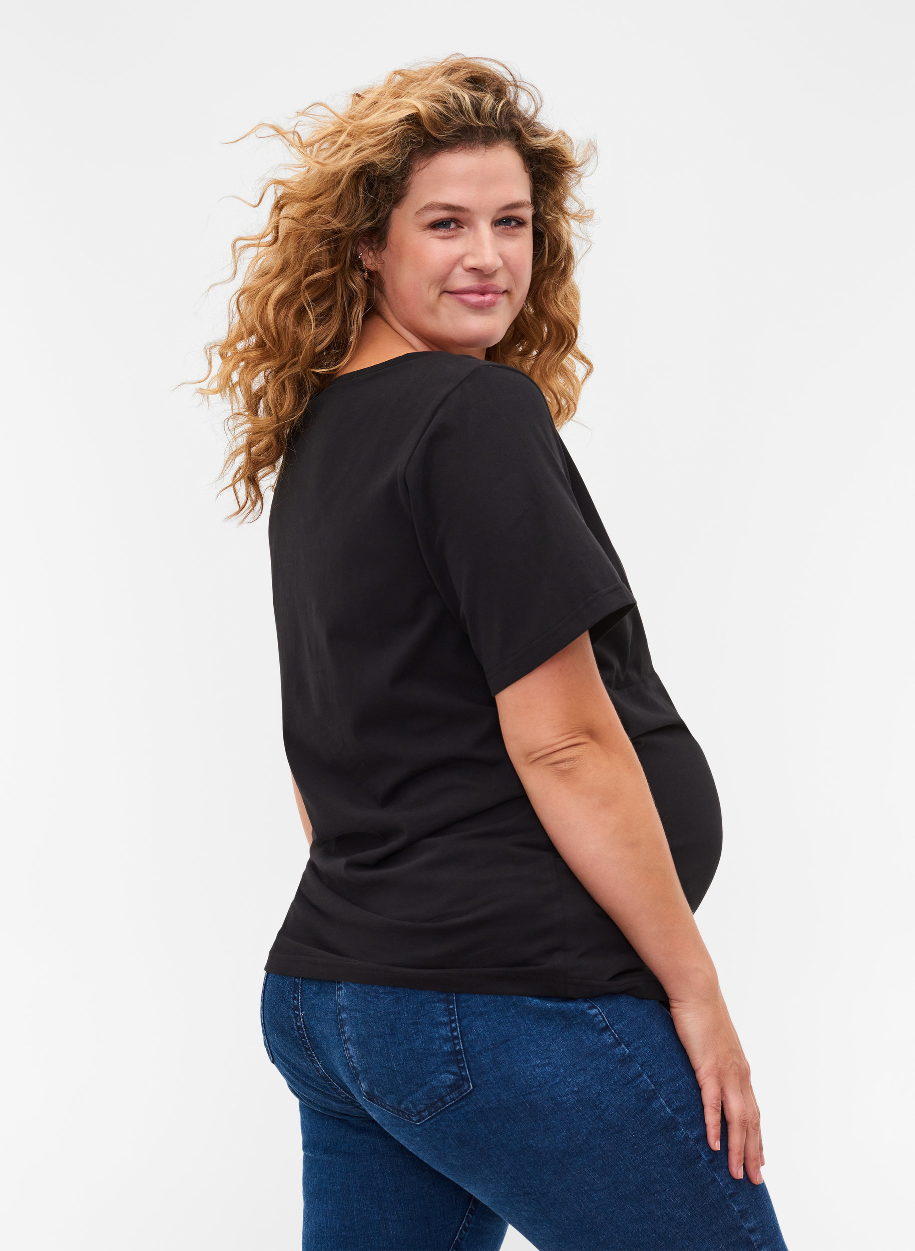 Zwangerschapst-shirt met korte mouwen in katoen, Black, Model image number 1