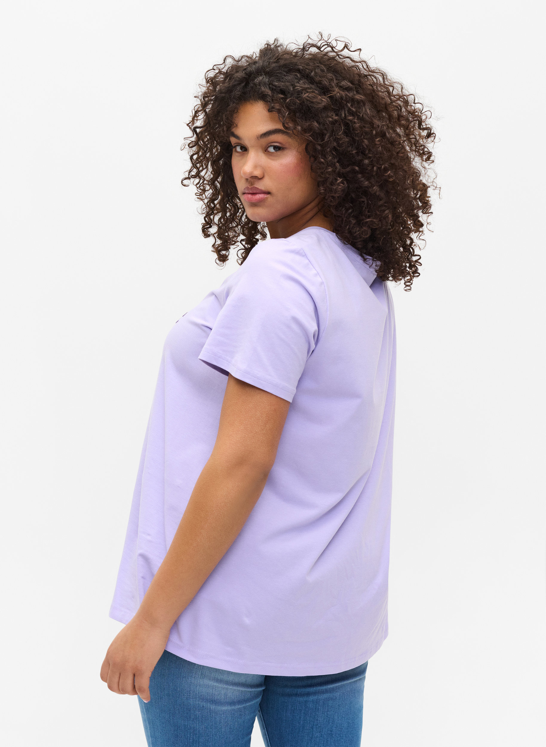 Katoenen t-shirt met korte mouwen en print,  Lavender LAMOUR, Model image number 1