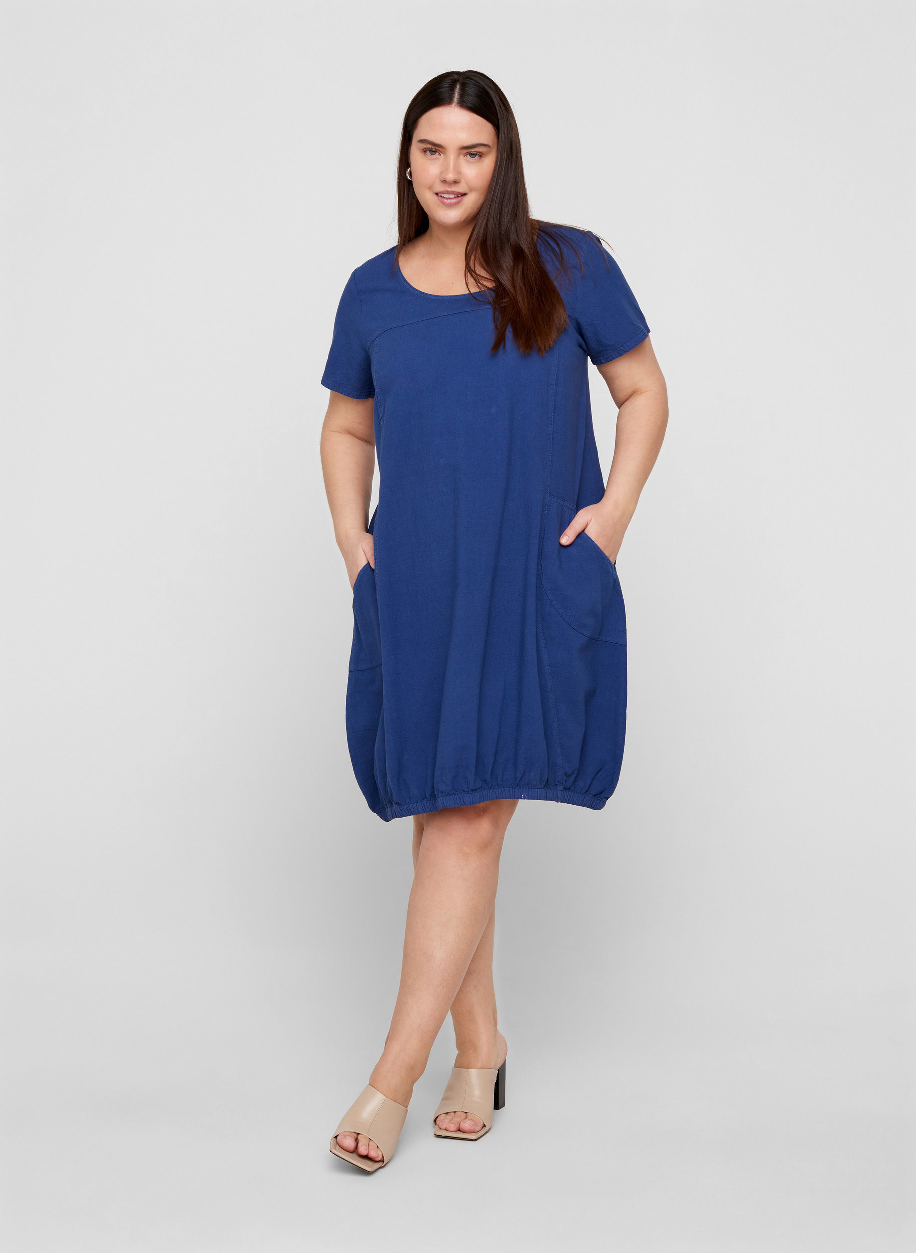Katoenen jurk met korte mouwen, Twilight Blue, Model image number 2