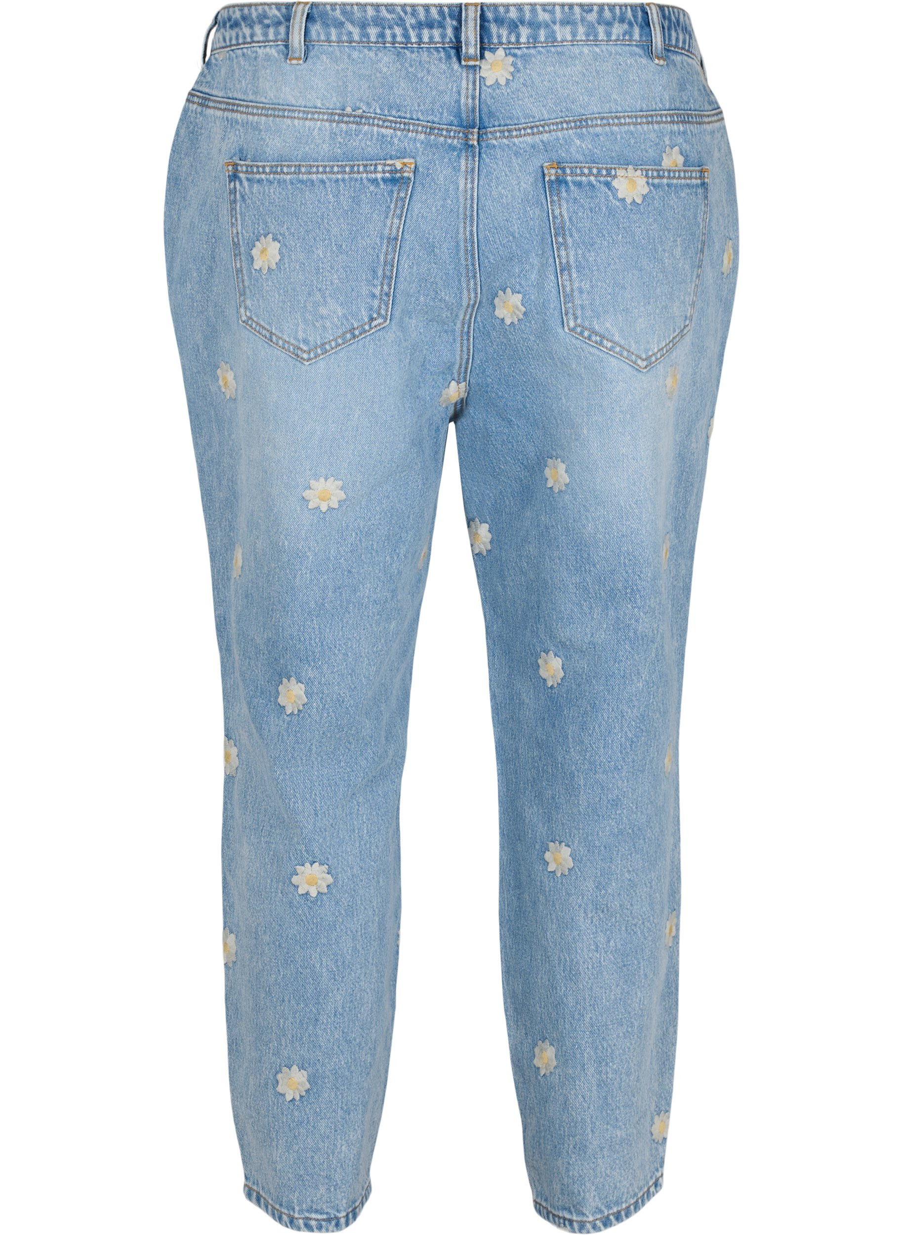 Mille mom fit jeans met bloemenborduursel, Light Blue w. Flower, Packshot image number 1
