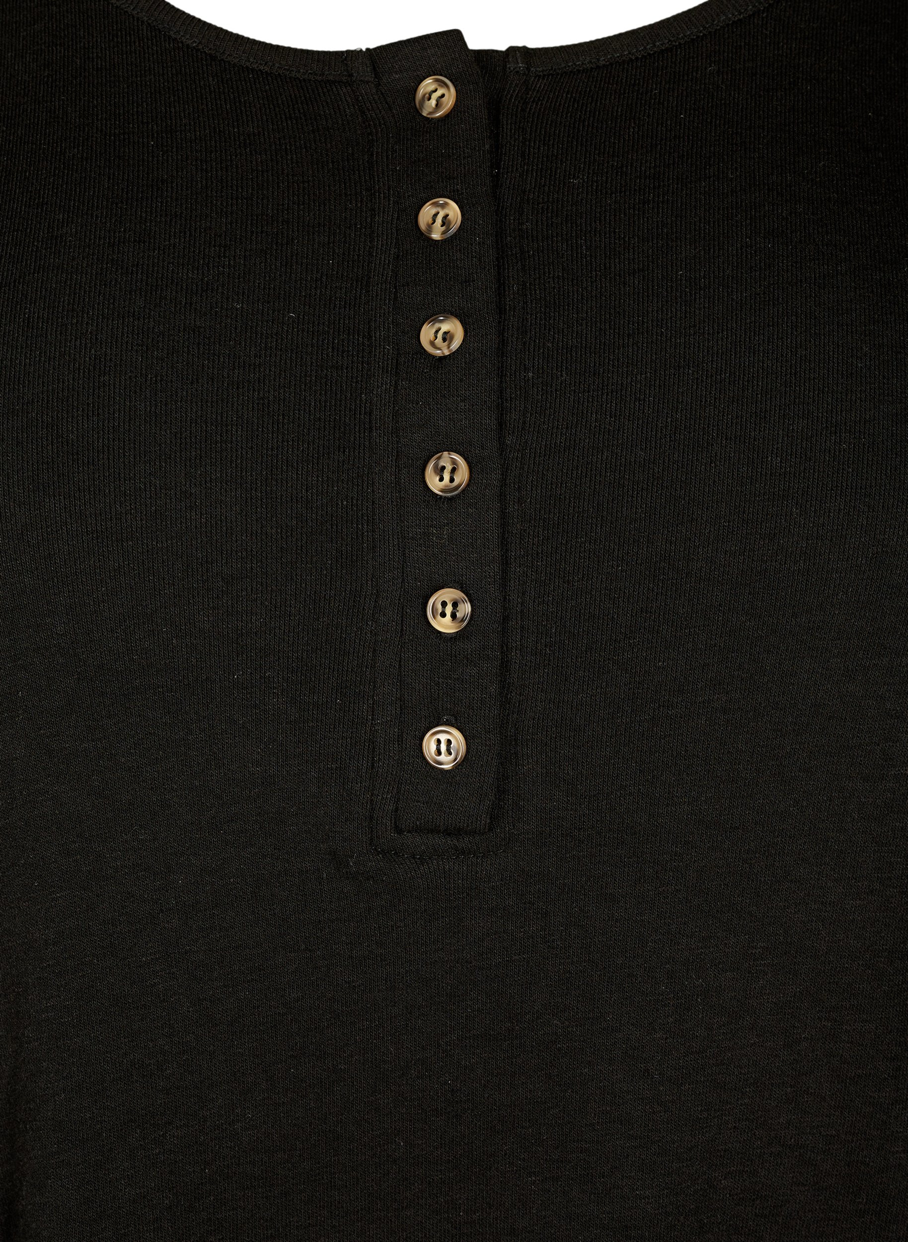 Gemêleerde top met knopen en 3/4 mouwen, Black, Packshot image number 2