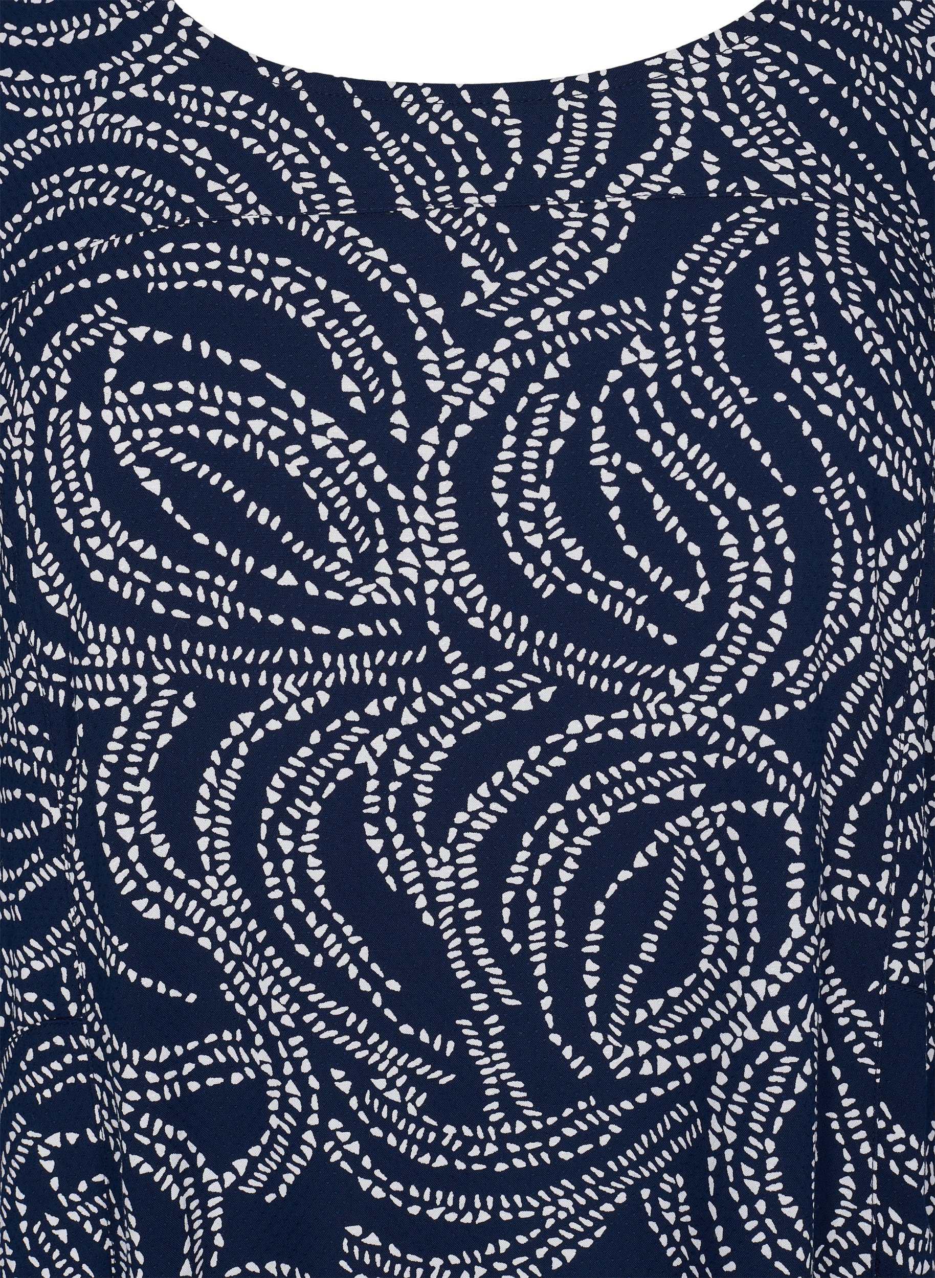 Viscose jurk met 3/4 mouwen, Blue Graphic, Packshot image number 2