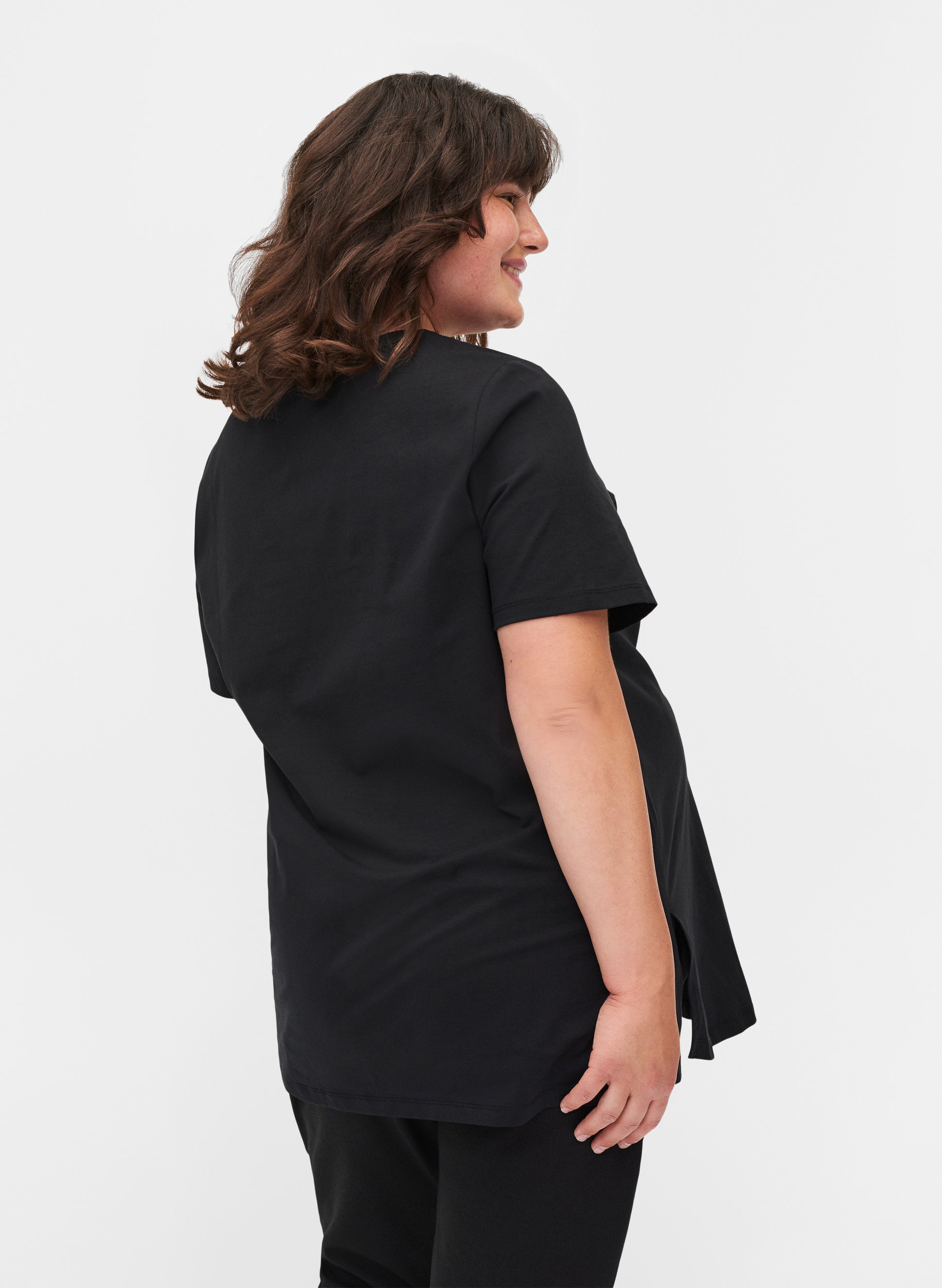 Zwangerschaps t-shirt in katoen met korte mouwen , Black, Model image number 1