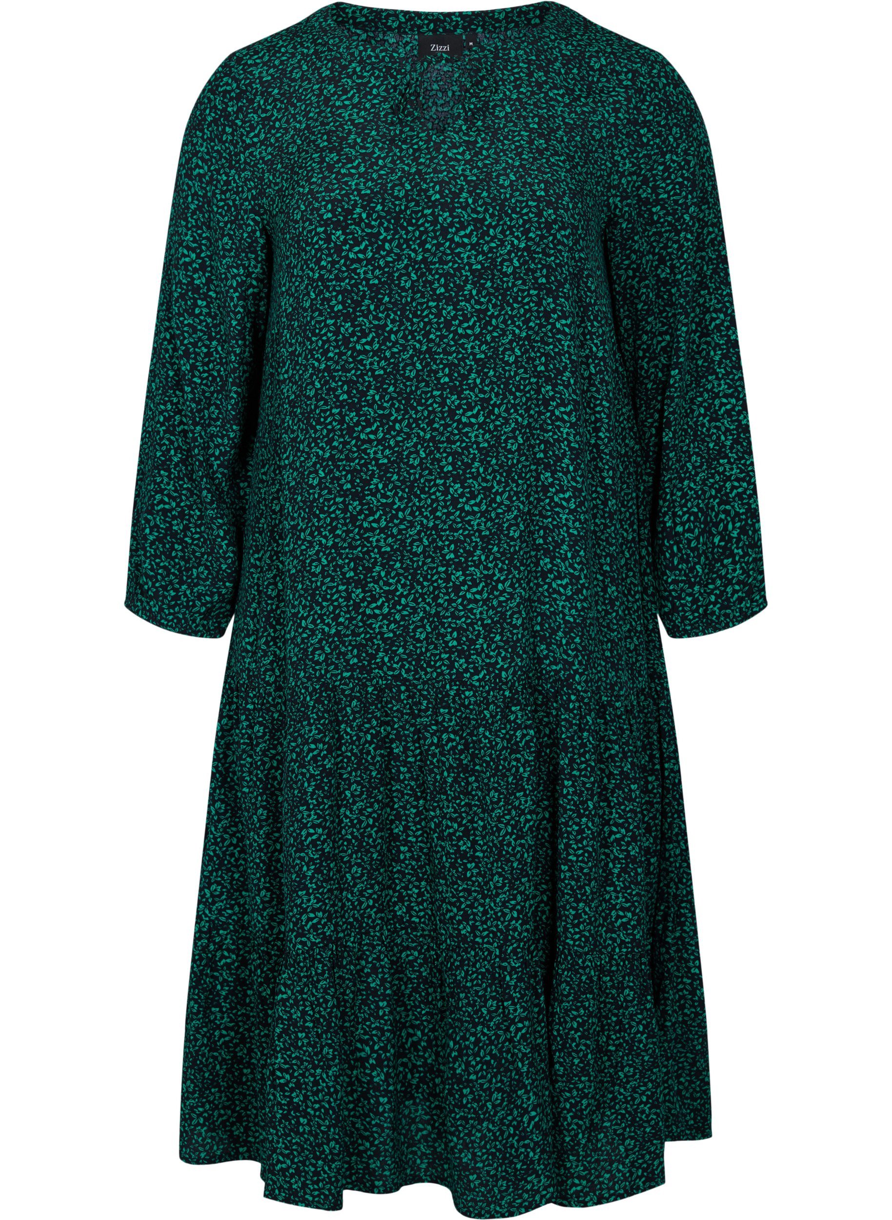 Midi-jurk met print in 100% viscose, Black Green AOP, Packshot image number 0