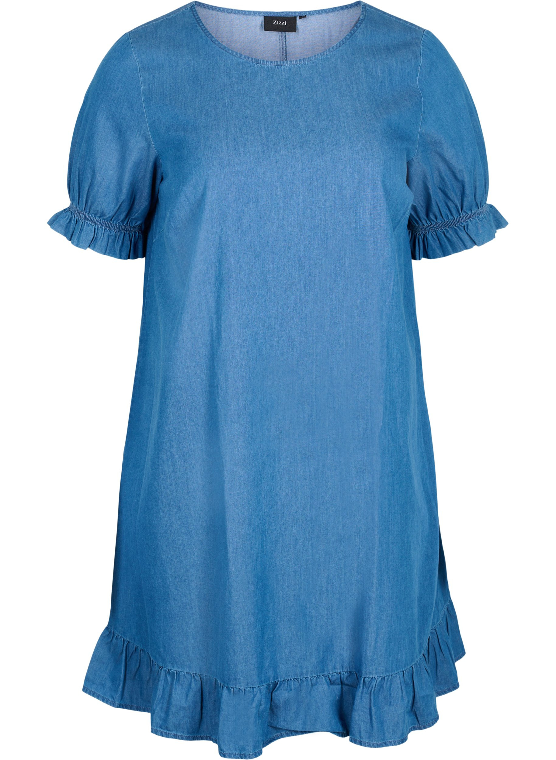 Denim jurk in katoen met korte mouwen, Blue denim