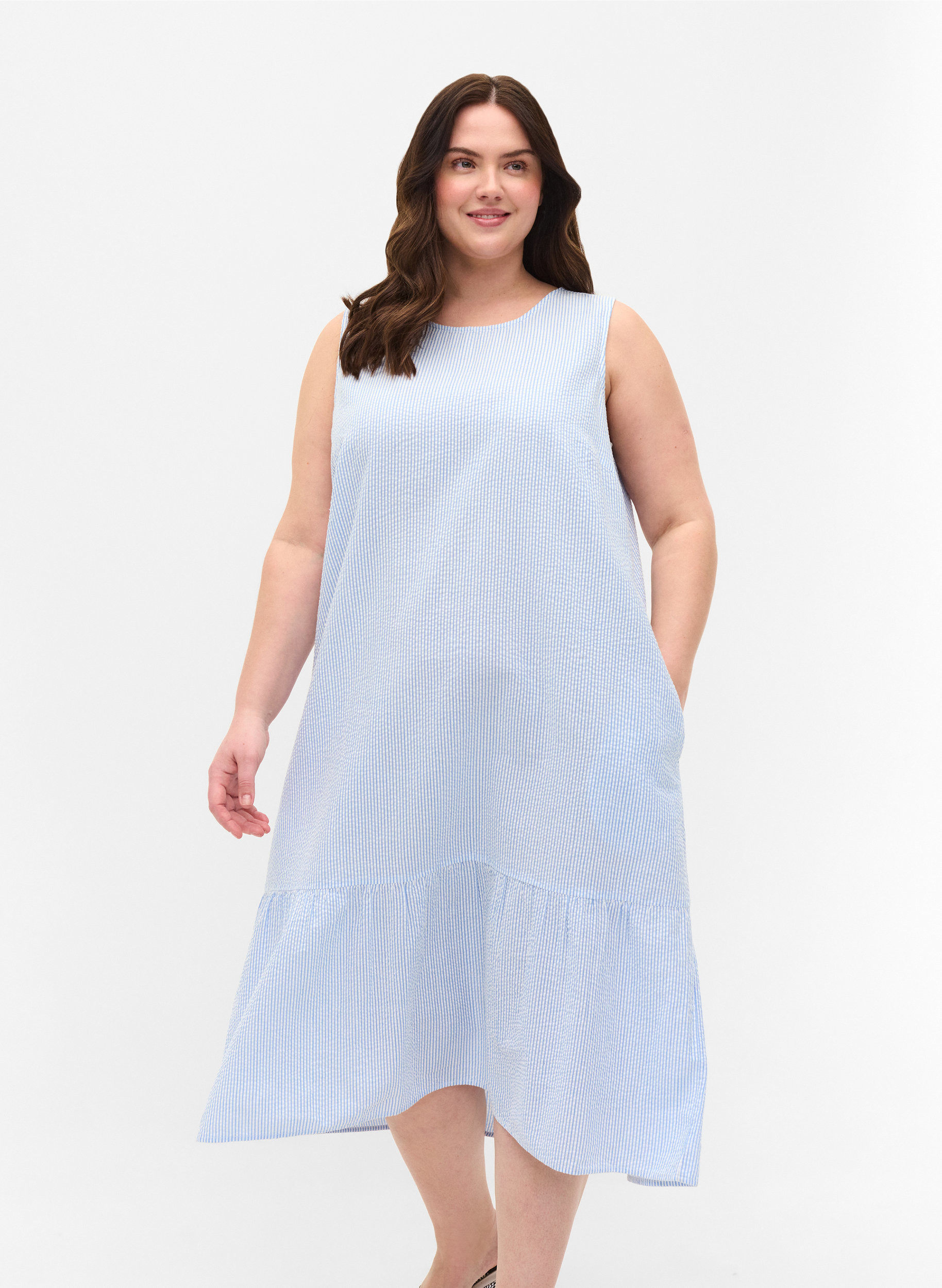 Mouwloze katoenen jurk met strepen, Skyway Stripe, Model