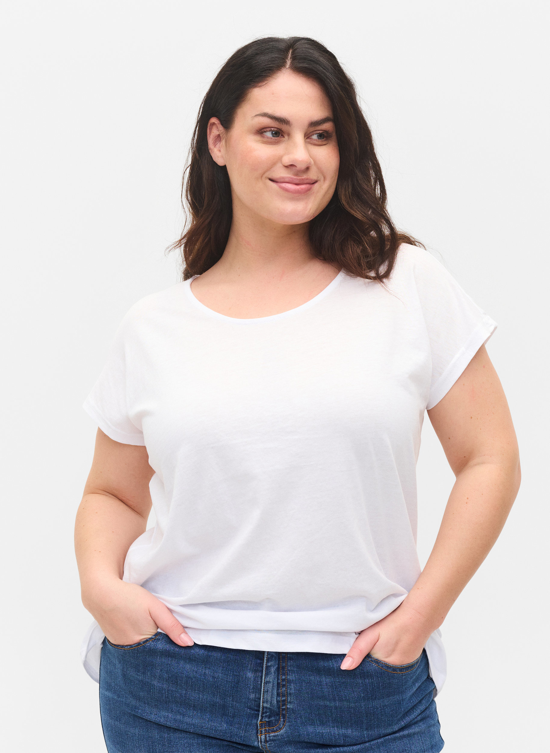 T-shirt met mix van katoen, Bright White, Model