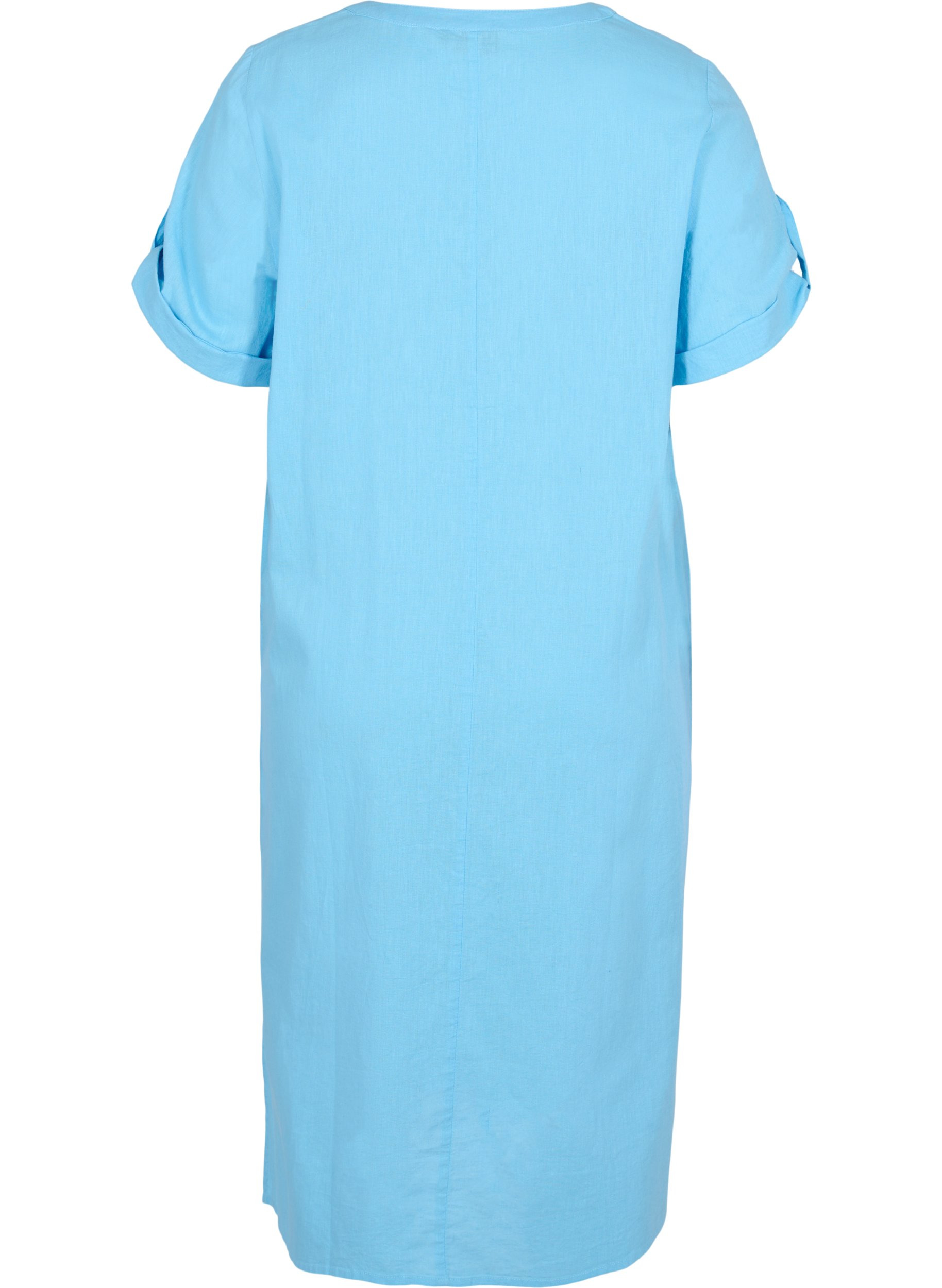 Lange blouse jurk met korte mouwen, Alaskan Blue, Packshot image number 1