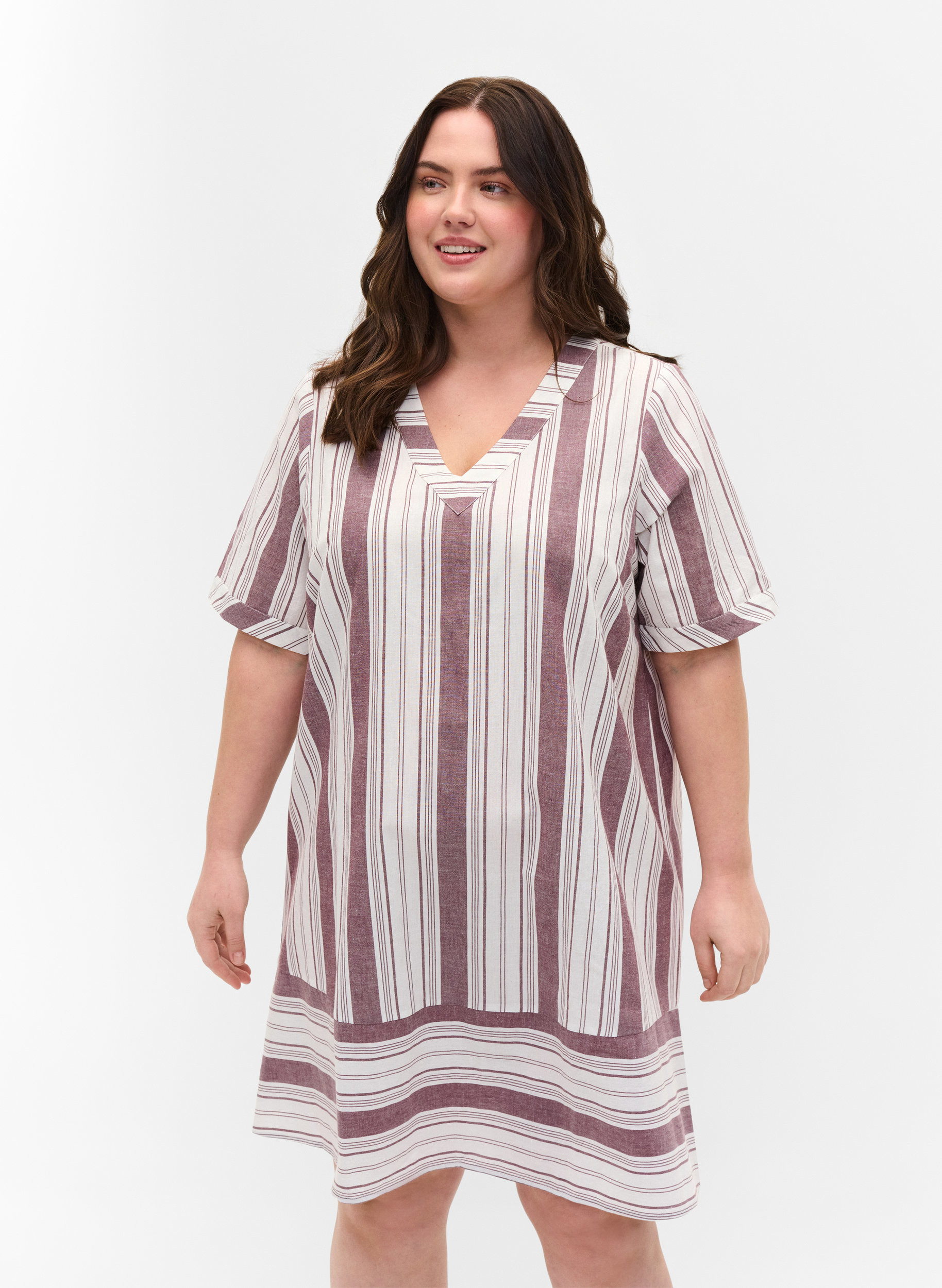 Gestreepte katoenen jurk met korte mouwen, Vineyard Wine Stripe, Model image number 0