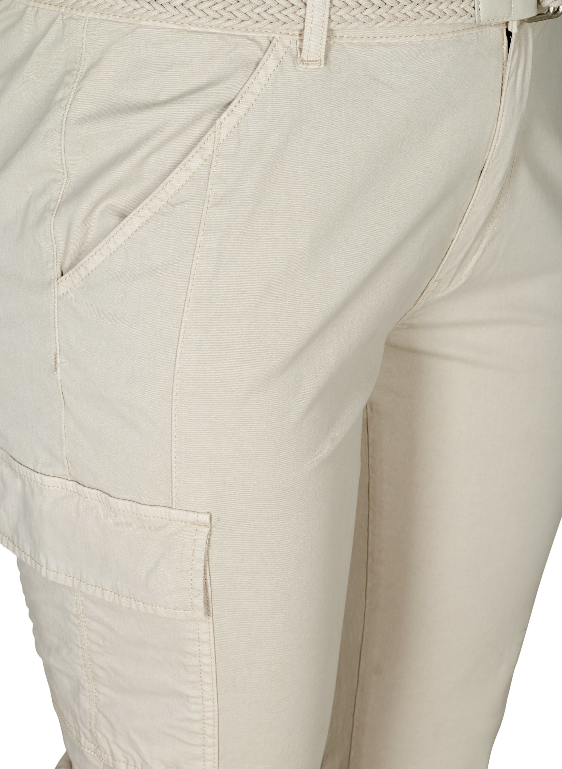Capri broek in katoen met riem - Beige - Maat 42-60 - Zizzi