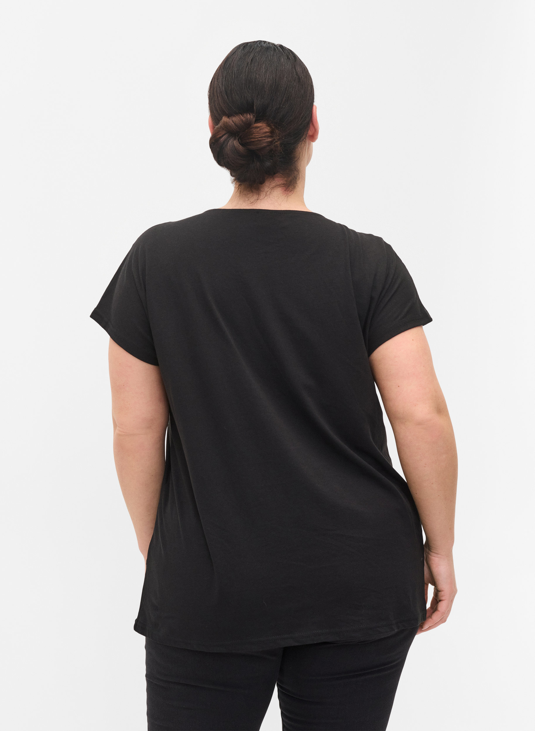 T-shirt met mix van katoen, Black, Model image number 2