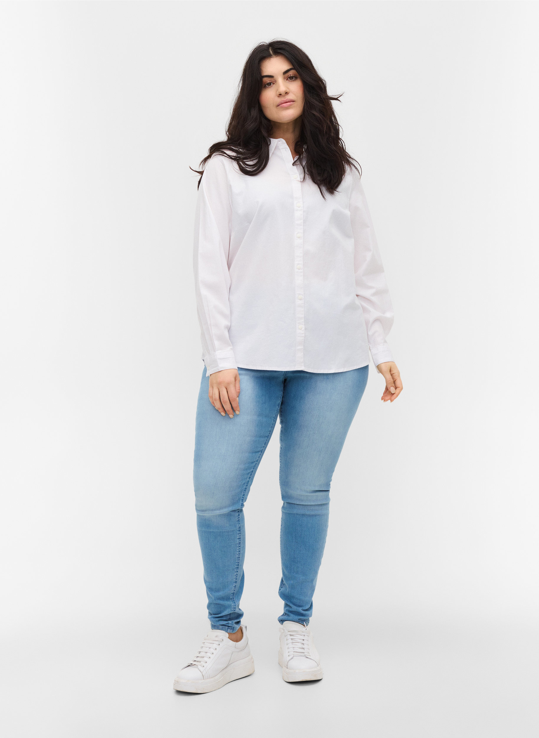 Katoenen blouse met lange mouwen, Bright White, Model image number 2