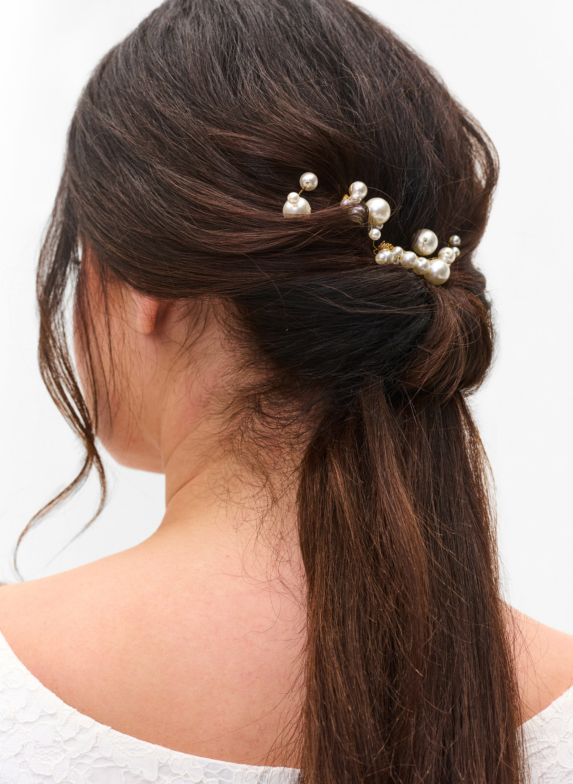 3-pack haarspelden met kralen, Pearl, Model image number 0