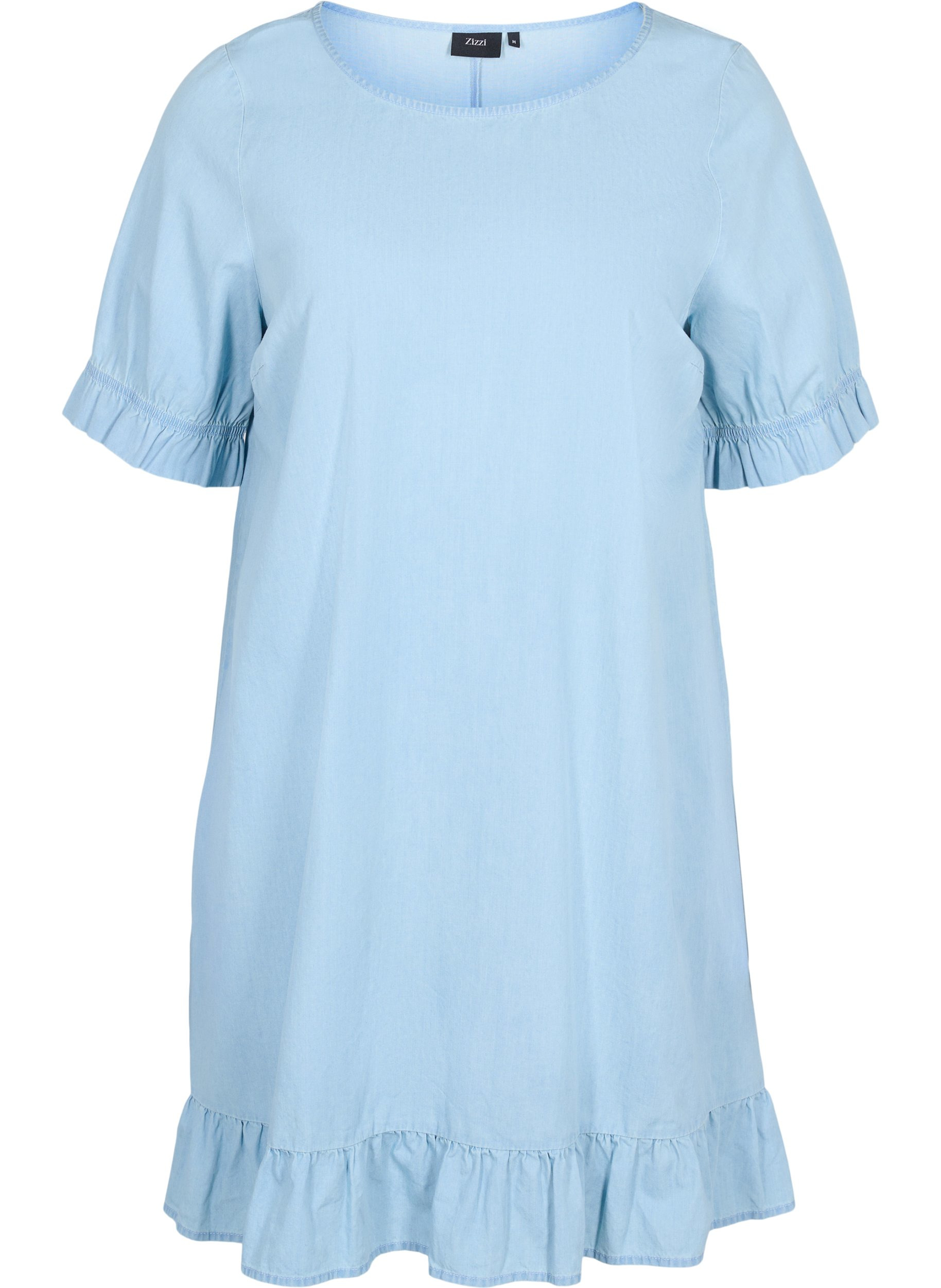Denim jurk in katoen met korte mouwen, Light blue denim, Packshot image number 0