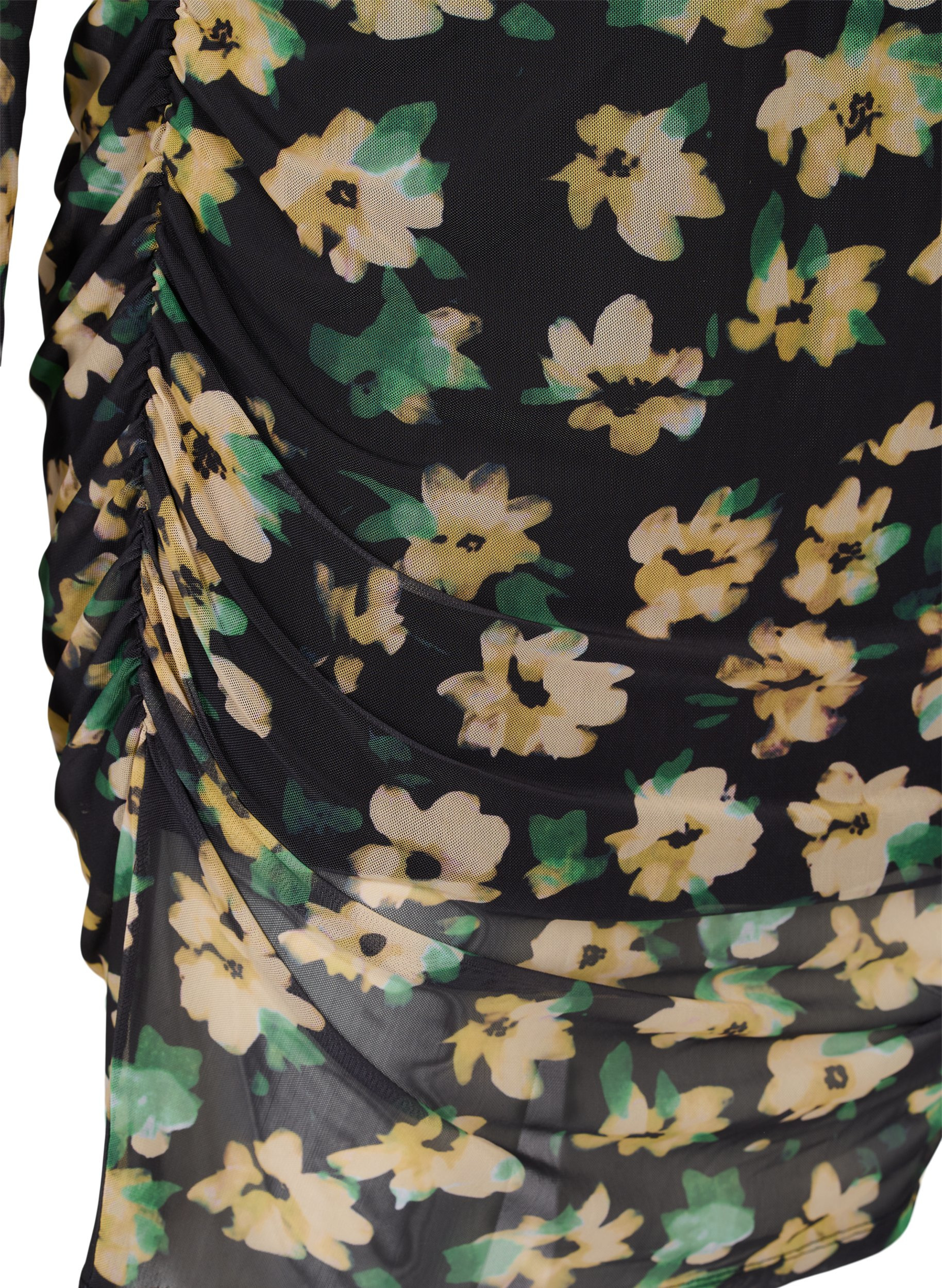 Nauwsluitende mesh jurk met 3/4 mouwen, Yellow Green AOP, Packshot image number 3