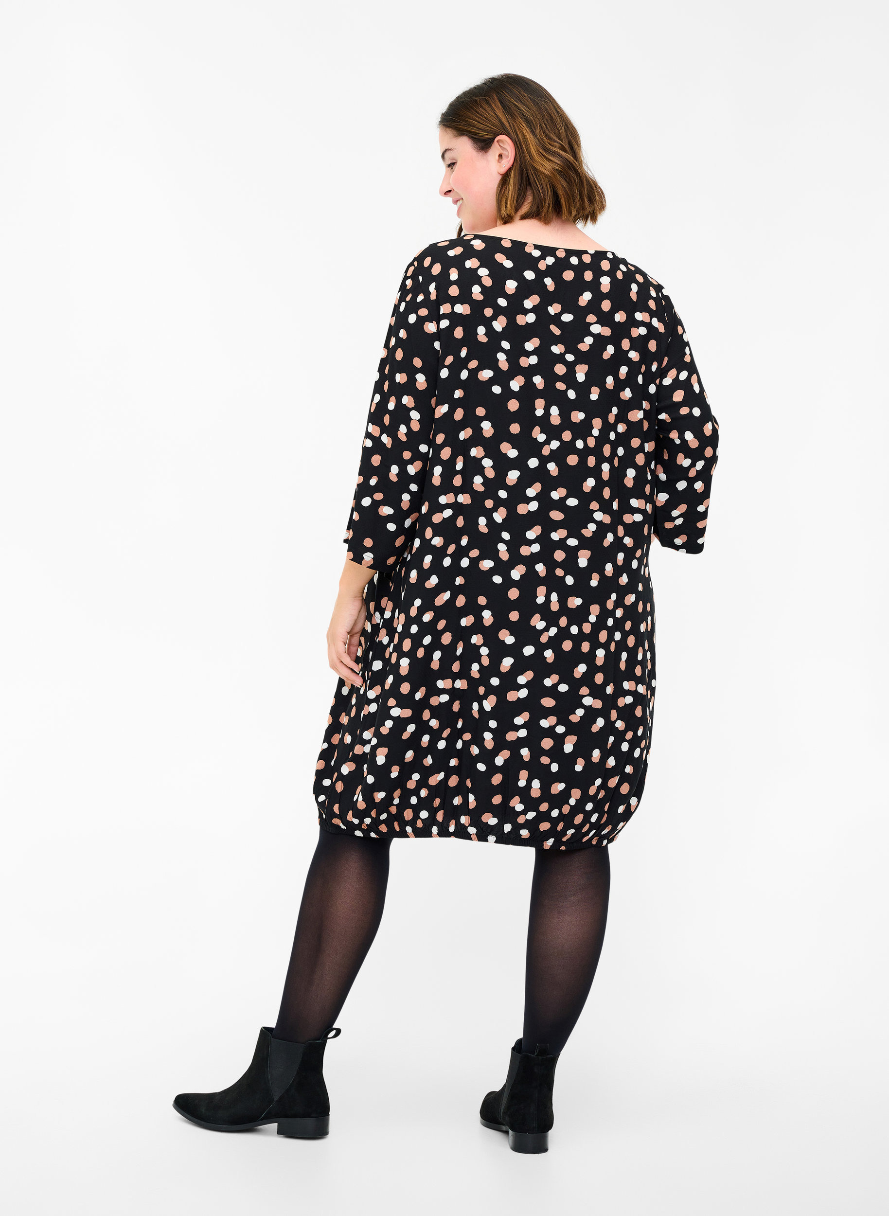 Viscose jurk met 3/4 mouwen, Black Dot, Model image number 1