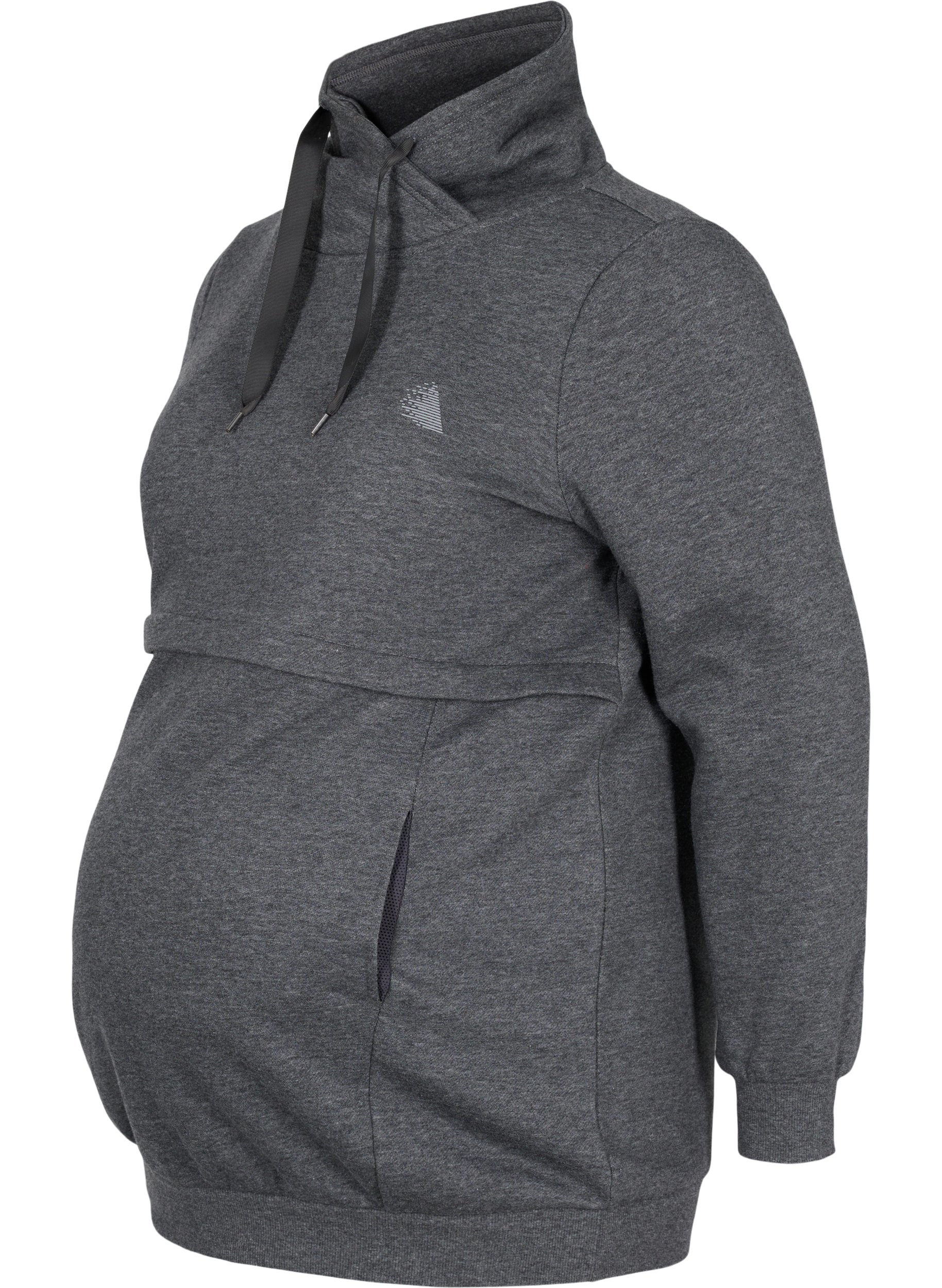 Zwangerschapssweater met borstvoedings functie, Dark Grey Melange, Packshot image number 0