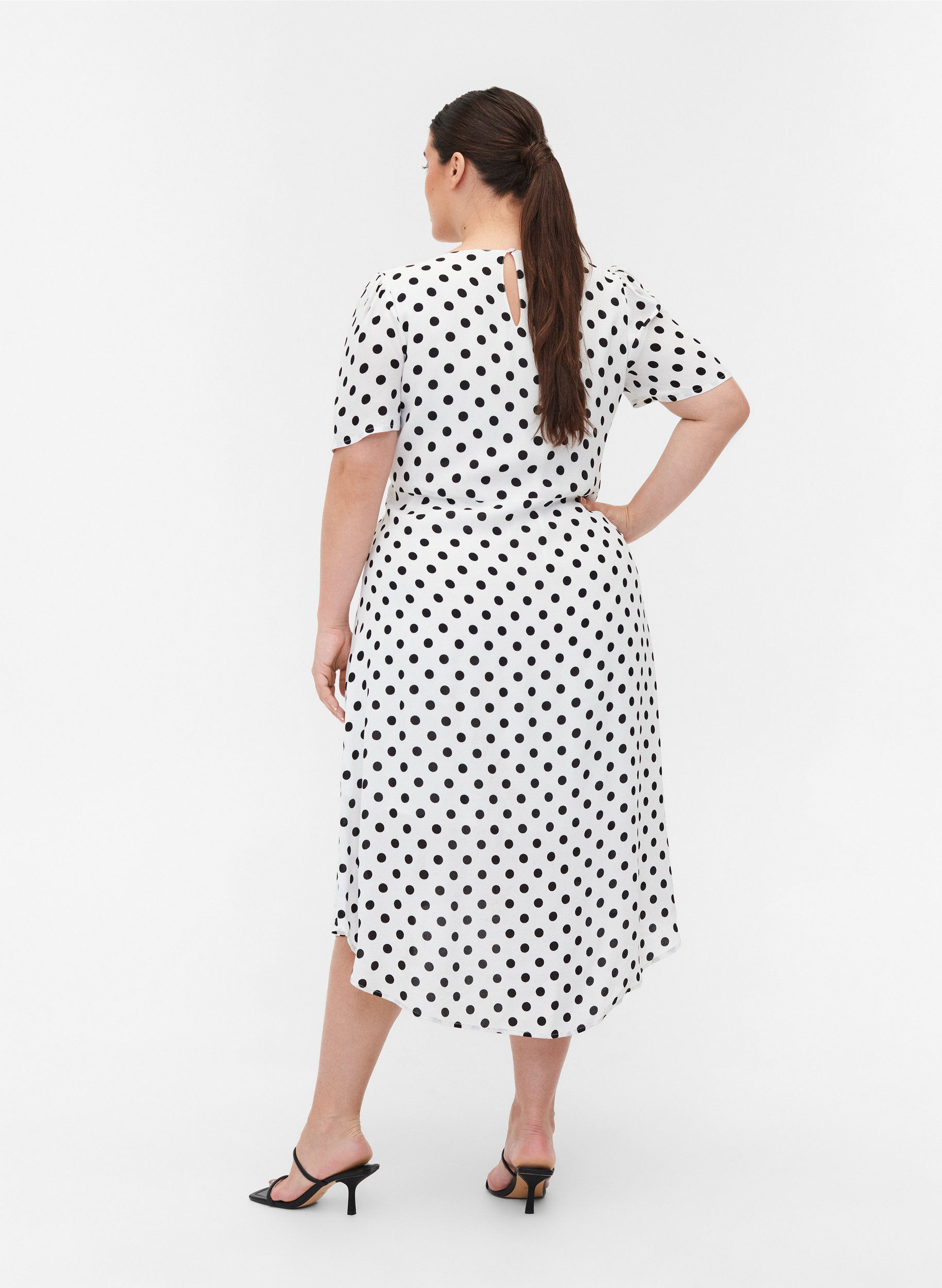 Viscose jurk met korte mouwen en stippen, White w. Black Dot, Model image number 1